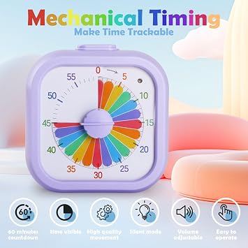 Visual Timer for Kids, 60-Minute Countdown Timer Rainbow Desk Timer Time Management for Kids and Adults Classroom Office Kitchen Yoga