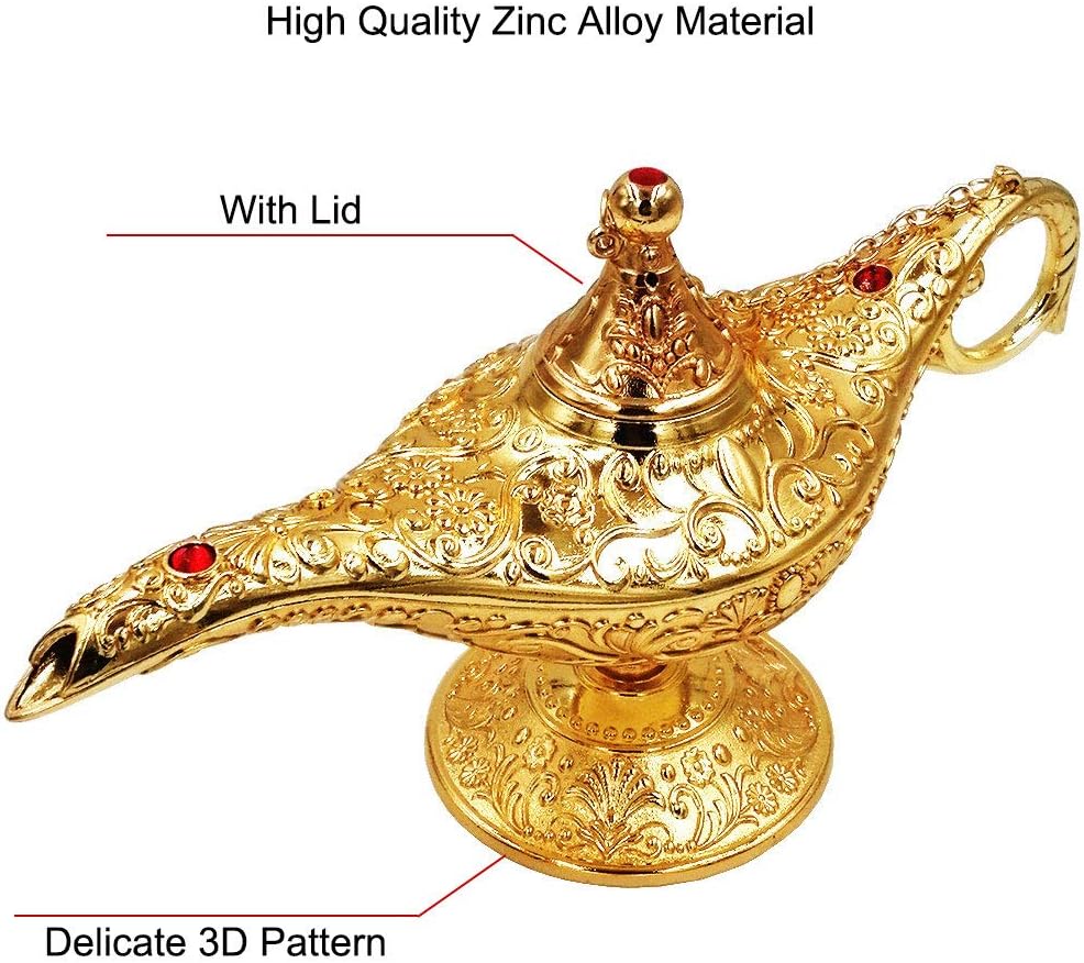 Vintage Aladdin Magic Genie Lamp,Metal Wishing Light for Home Wedding Party Table Decoration Delicate Gift,Large Gold