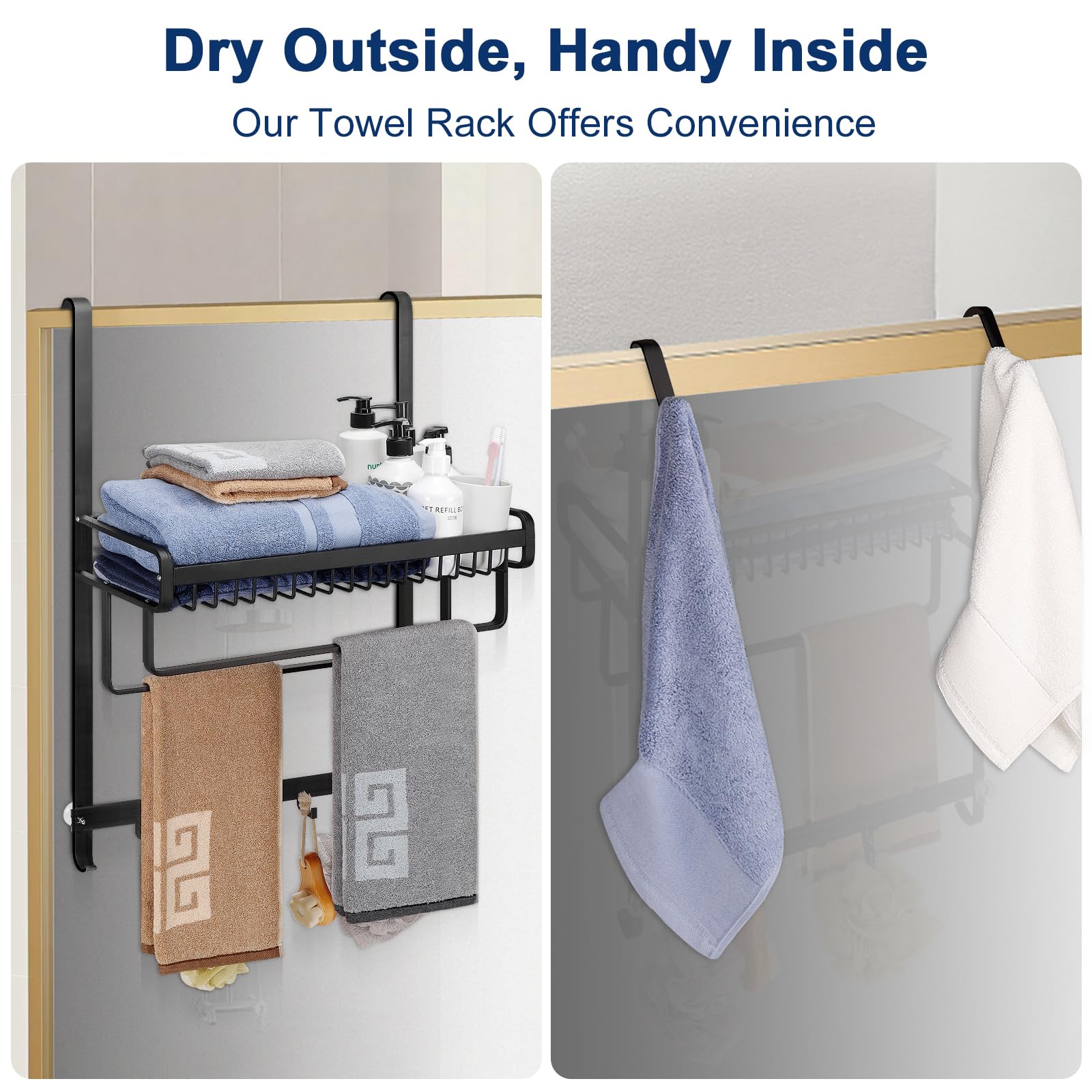 NearMoon Over The Door Towel Racks + 7 Hooks, Thicken Aluminum Door ...