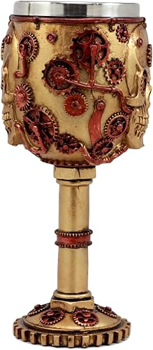 Miniatura 2 de Ebros Gift Golden Age Steampunk Mecánico Gearwork Skull Face Copa de vino Bebida Cáliz Figura 6 oz