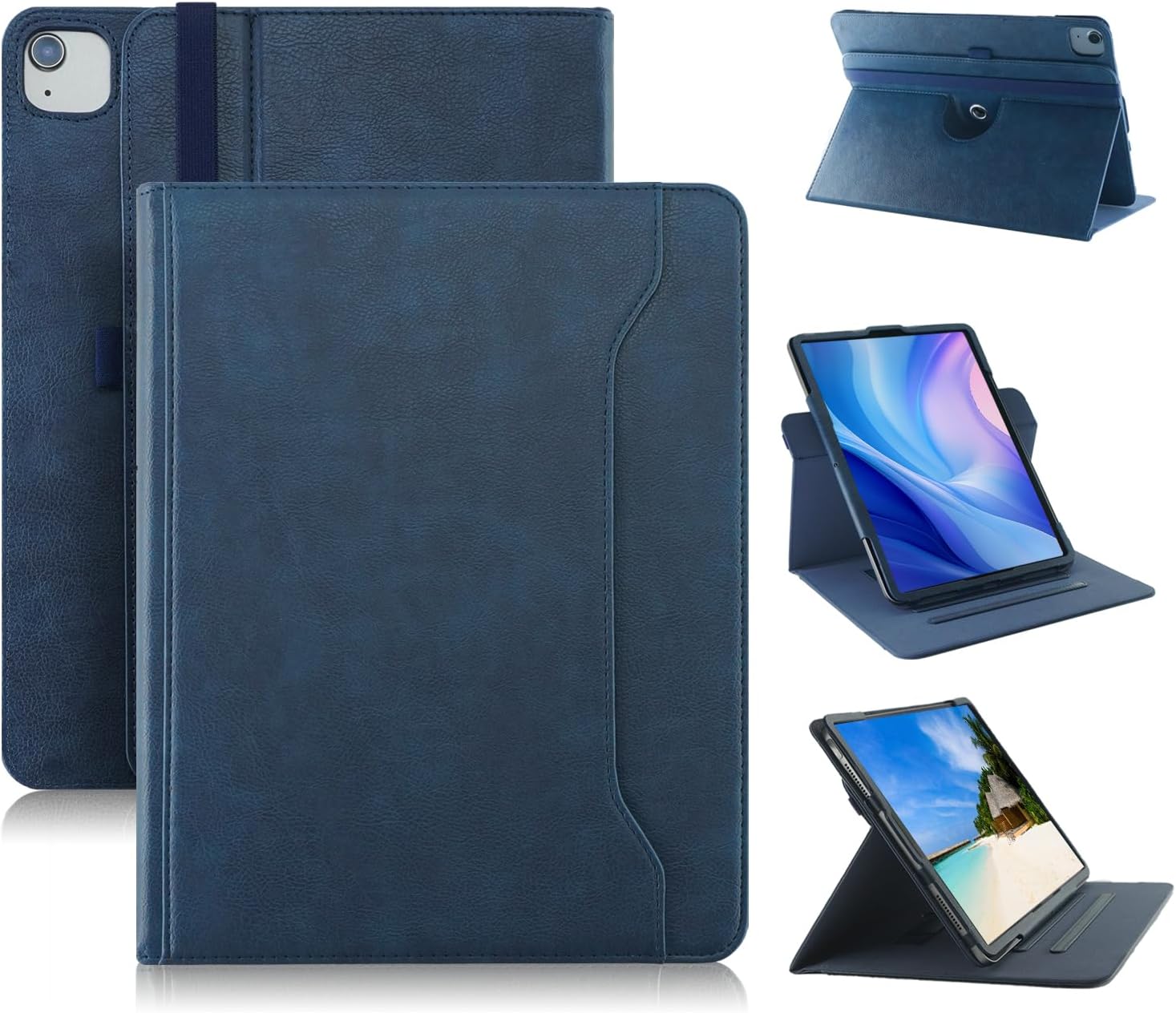 Case Compatible with Apple iPad Air 11-inch(M2) 2024/iPad Air 4/5th 2020/2022 10.9" Tablet PU Leather Business Cover for ipad Air5 /Air4/Pro 360 Rotating Cases Auto Wake/Sleep,Dark Blue