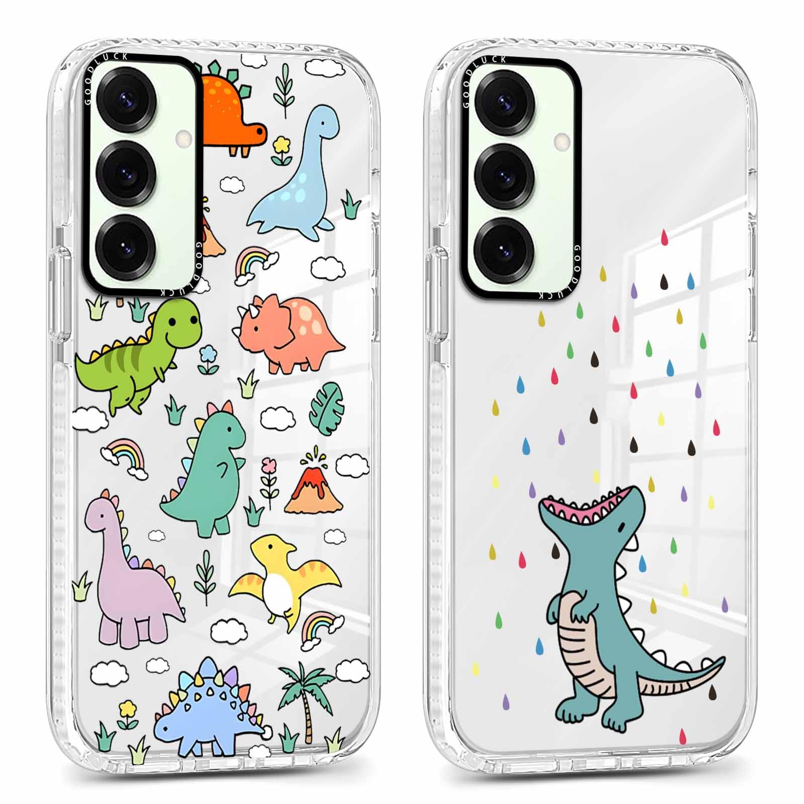 RUMDEY 2 Pack Cartoon Animals Pattern Phone Case for Samsung Galaxy S25 Plus 5G 6.7", Cute Dinosaur Design Clear Cases Soft Silicone Slim TPU