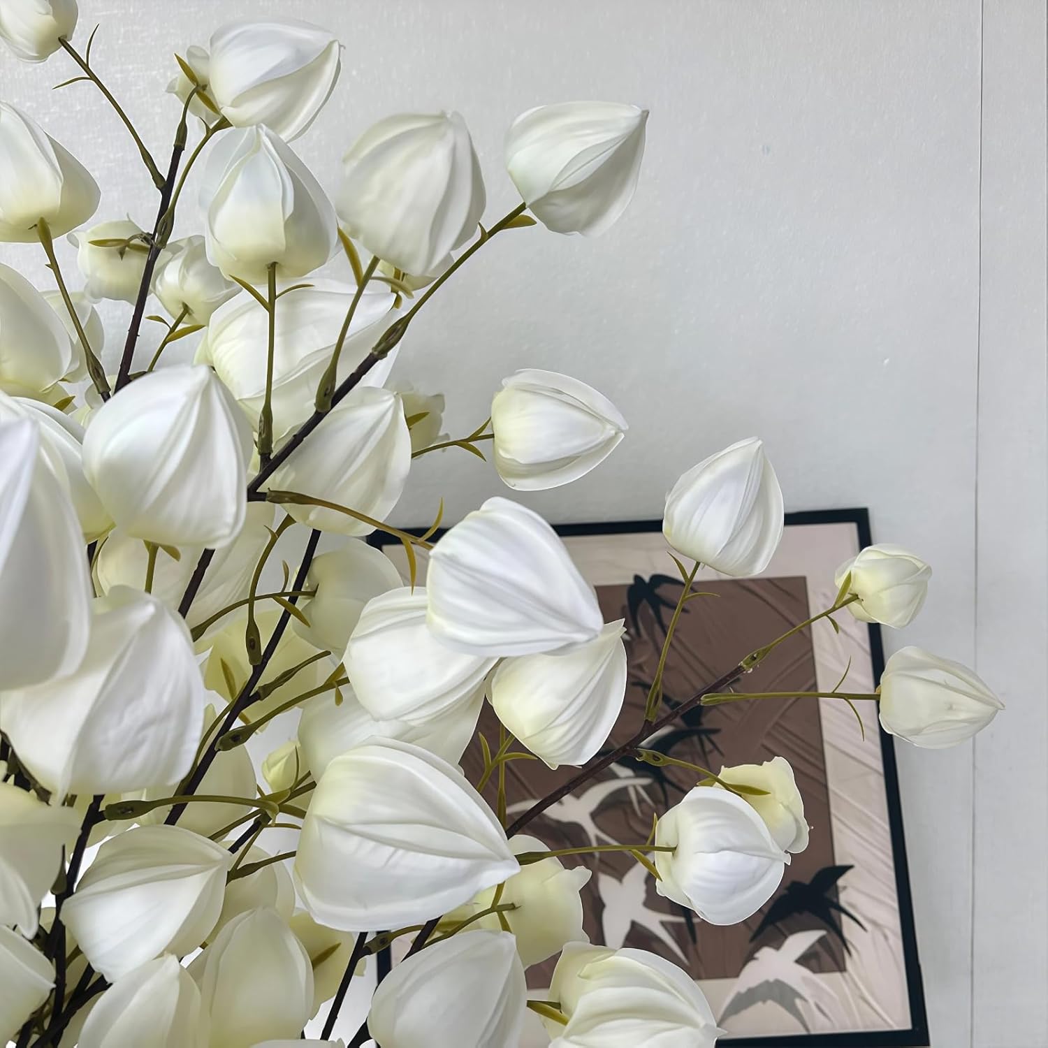 White Artificial Lantern Flowers 5 Stems – 38" Realistic Winter Cherry Branches with Silk Blooms – Faux Floral for Wedding Centerpieces, Aisle Decor, Vase Arrangements – DIY Home Decor（No vase）