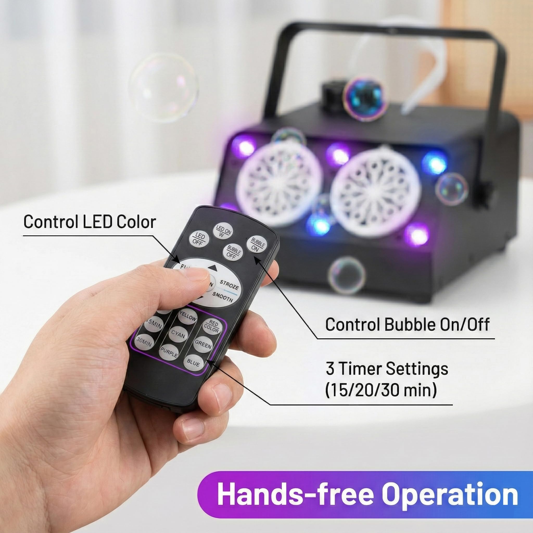 YUNOVA LED Seifenblasenmaschine mit Fernbedienung, 50.000 Seifenblasen pro Minute, Metallschale, Party Event Bubble Maker