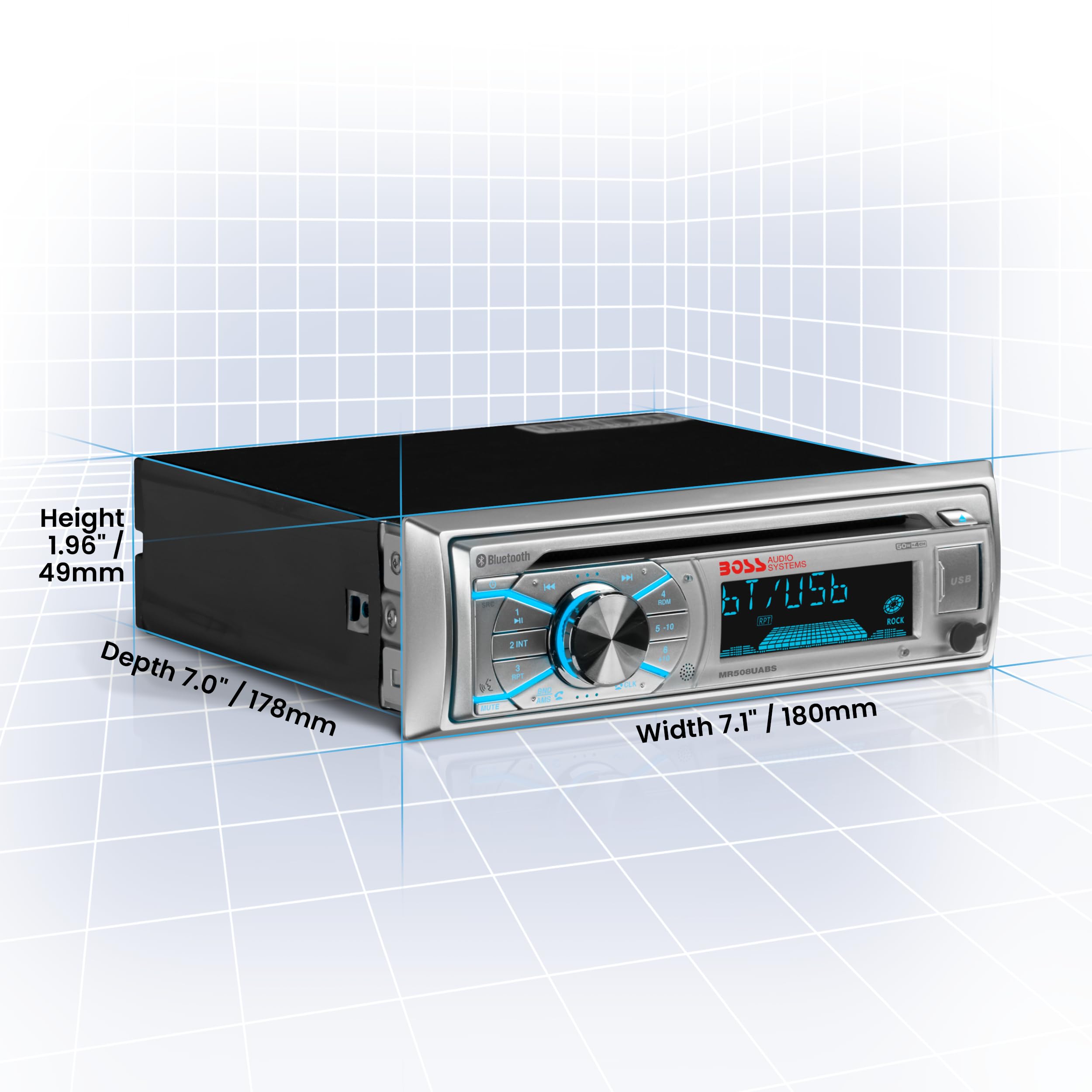 BOSS Audio Systems MR500UABS Marine Boat Stereo – Single Din, Bluetooth, odtwarzacz CD DVD, odbiornik radiowy AM/FM, USB