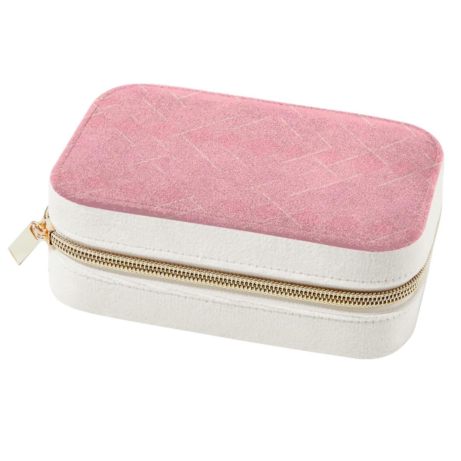 Boîte à bijoux double couche rose poudré avec motif géométrique pour femme