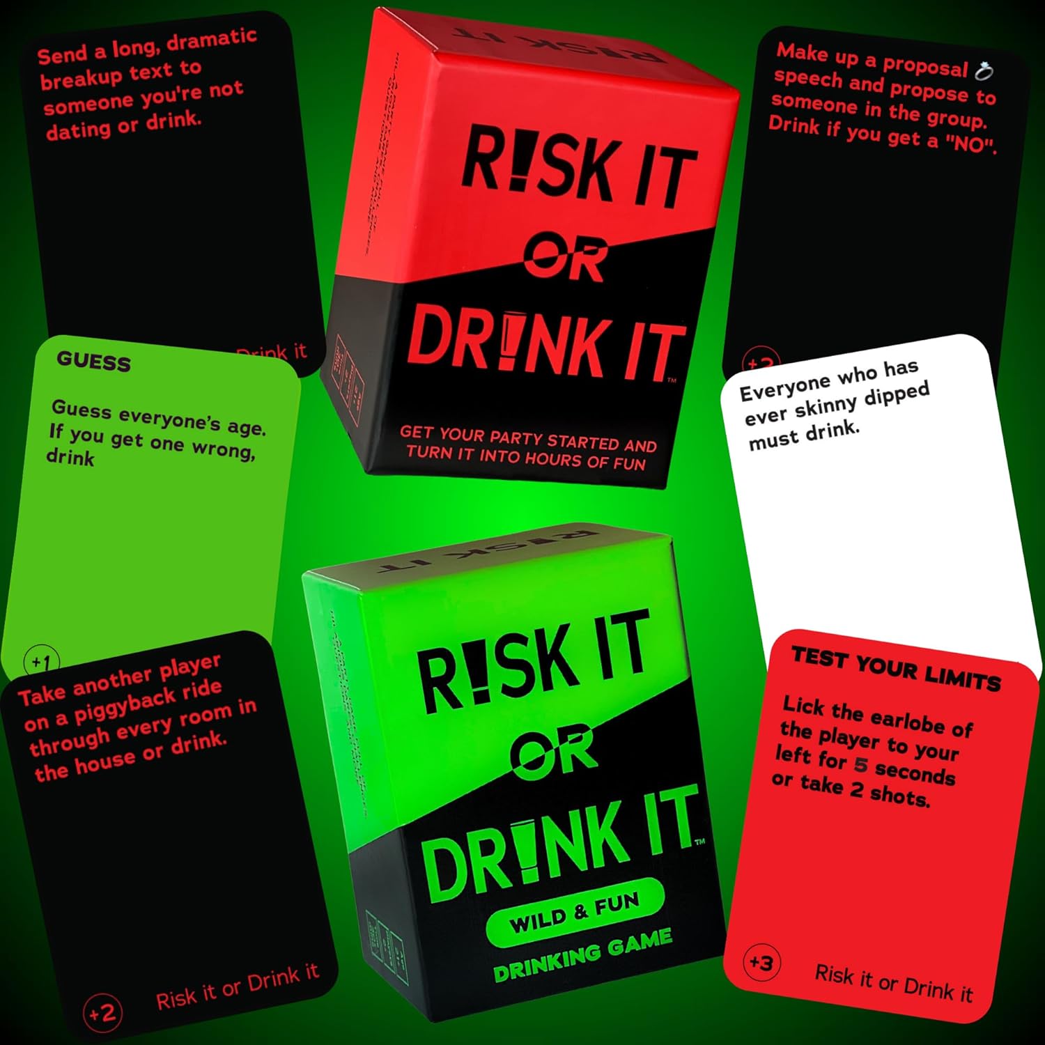 Risk IT OR Drink - Ultimate Party Bundle - Fun Drinking Games for Parties, Pregame, Game Night, College, Hilarious Dares & Questions for Party