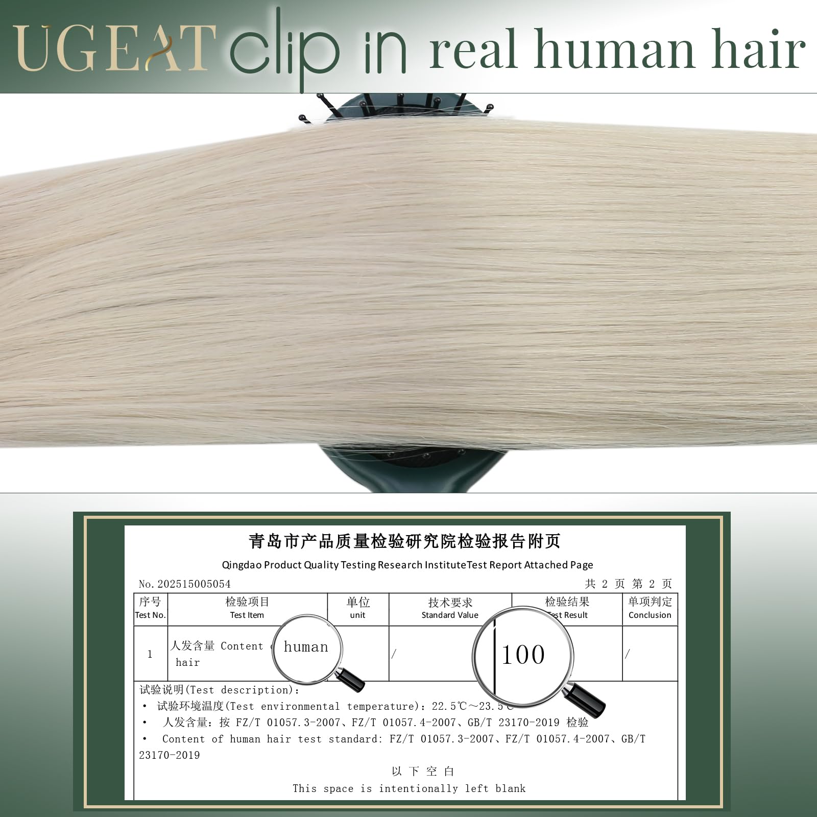 Ugeat Przedłużanie Włosów Clip in, Włosy Ludzkie, Platynowy Blond, 50 cm 7 sztuk 120g, Włosy Clip in Extensions Blond, Remy Naturalne Proste