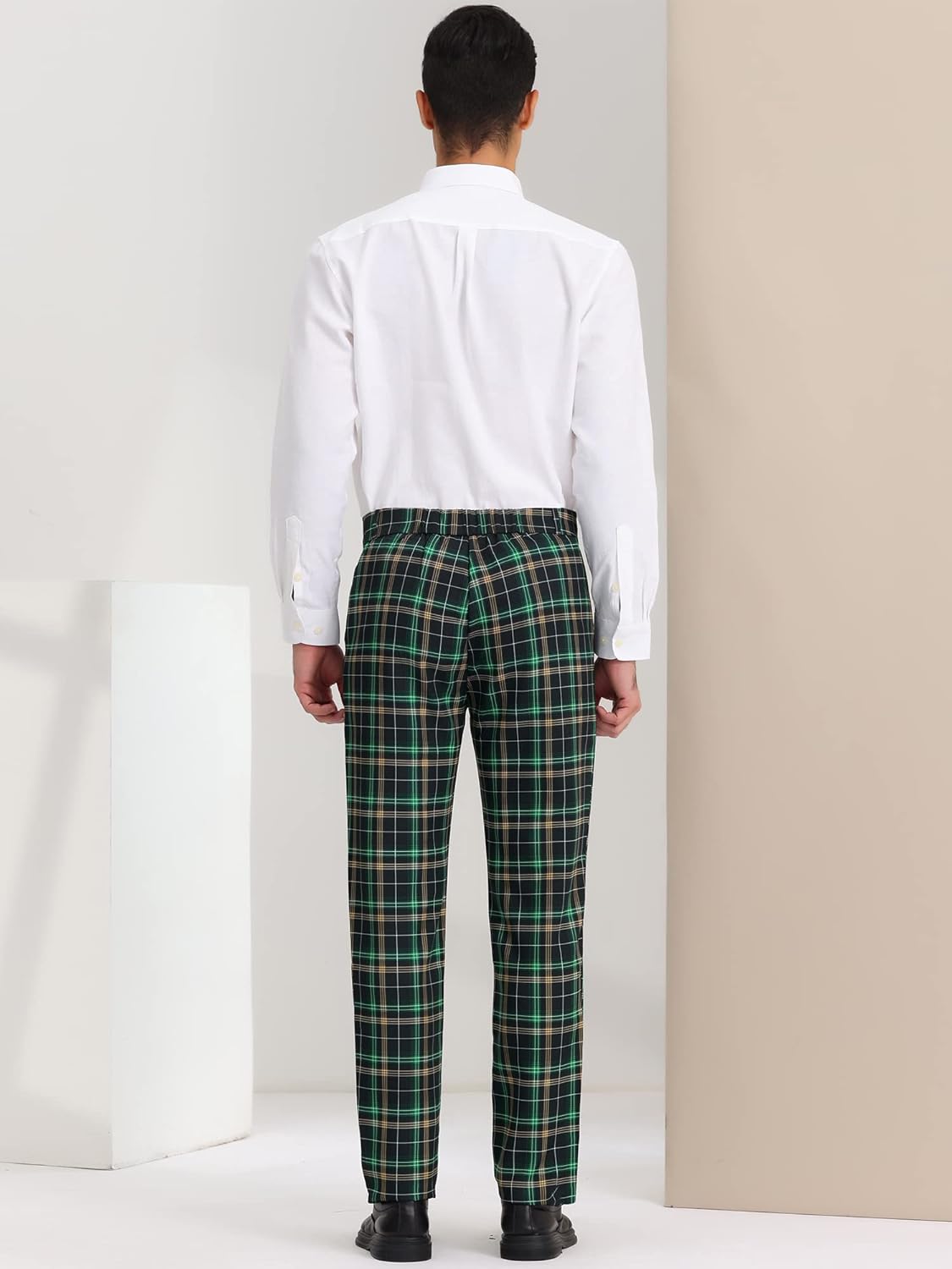 Lars Amadeus Men's Plaid Slacks Regular Fit Flat Front Work Prom Checked Dress Pants - Image 5