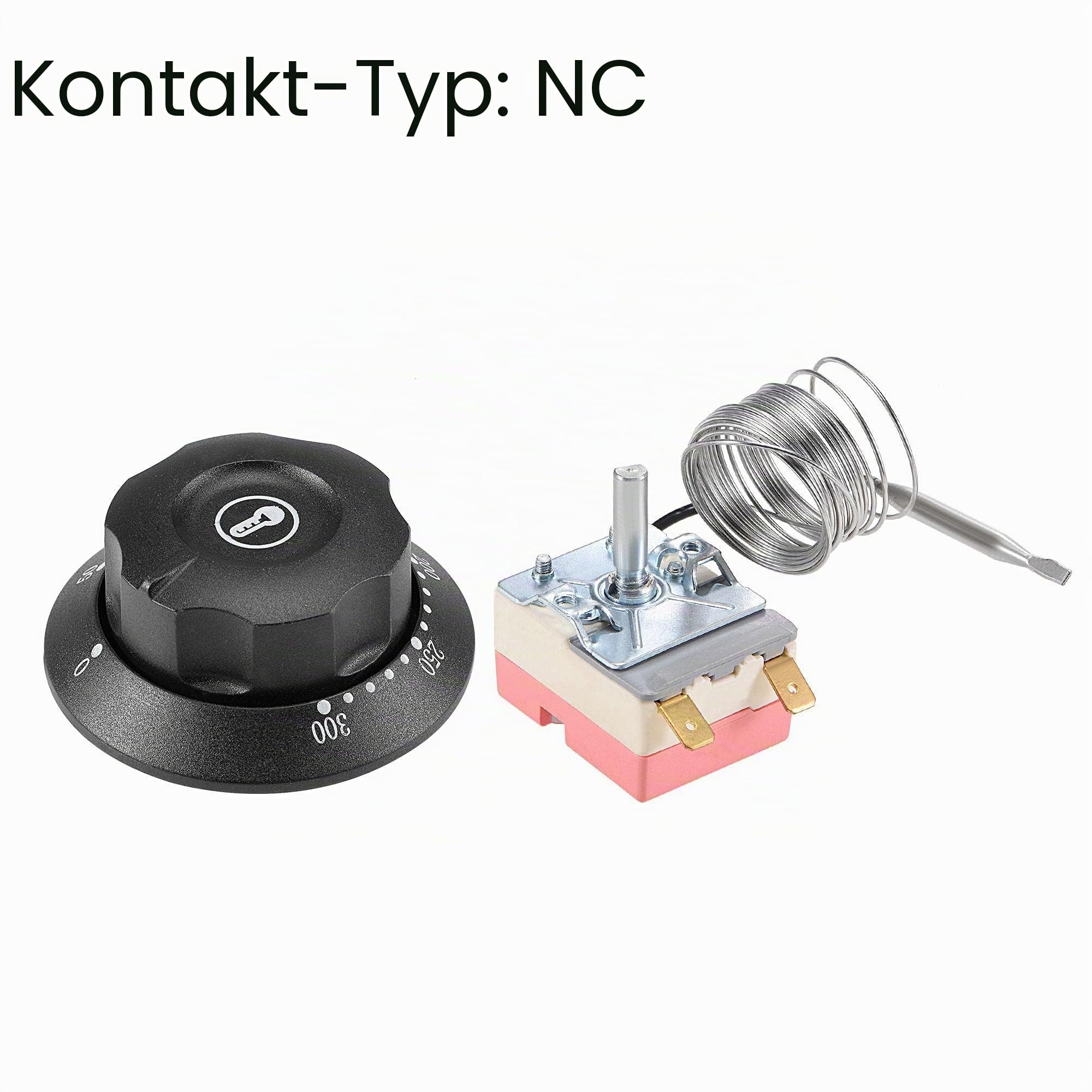 sourcing map NC 250V 16A 50-300C Temperatur Kontrollschalter Kapillarthermostat für Backofen Kühlschrank Heizung 2m mit 2 Schrauben &2 Crimpklemmen