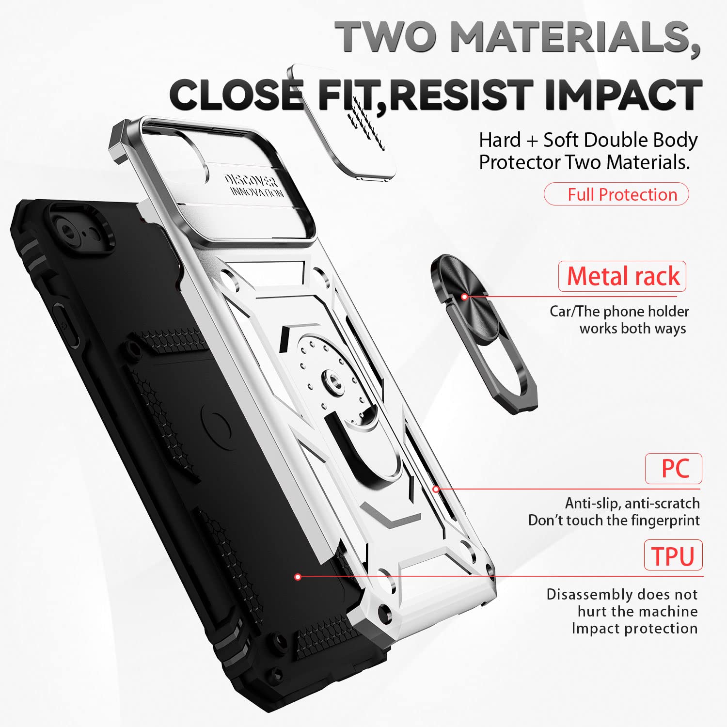 Hitaoyou IPhone SE 2022/2020/8/7 Hülle Mit Kamera-Abdeckung & Ringständer – Magnetisch
