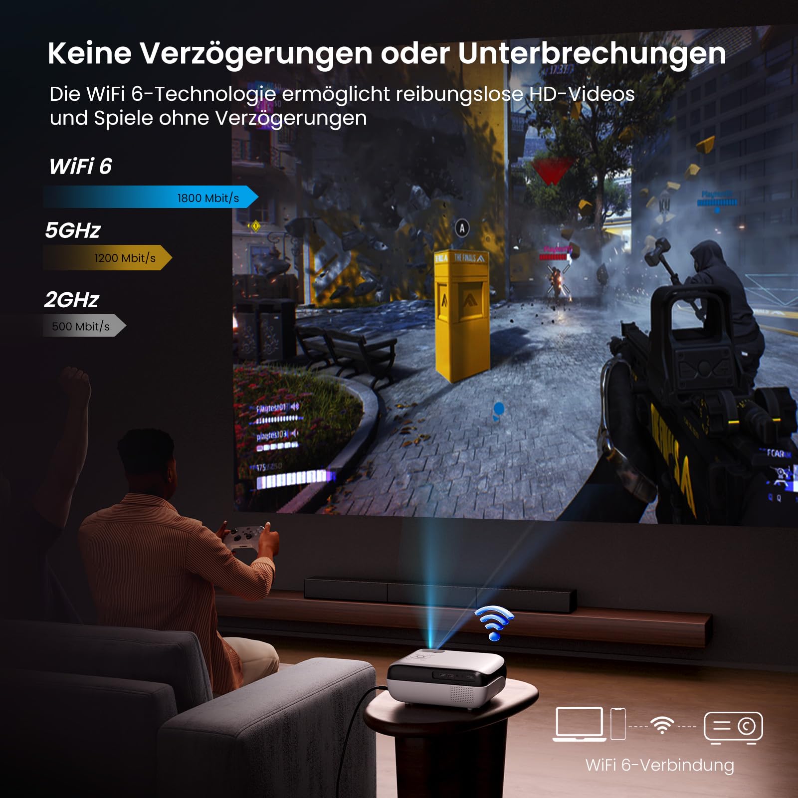 Google TV Smart Beamer 4k HAPPRUN 25000L Full HD Heimkino Dolby Audio Wi-Fi Bluetooth 300" Projektor