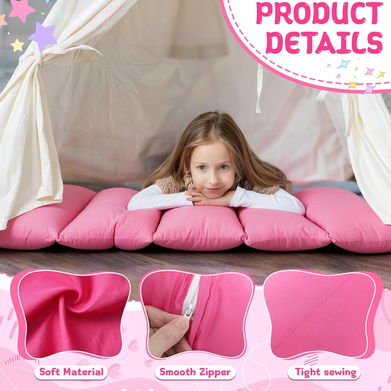 SmoothNovelty 4 Pack Kids Sleepover Pillowcase Lounger Covers DIY for 5 Pillows, Sleepover Party Supplies for Girls Slumber Party, Washable Lounger Bed Cover (Pillow Not Included)