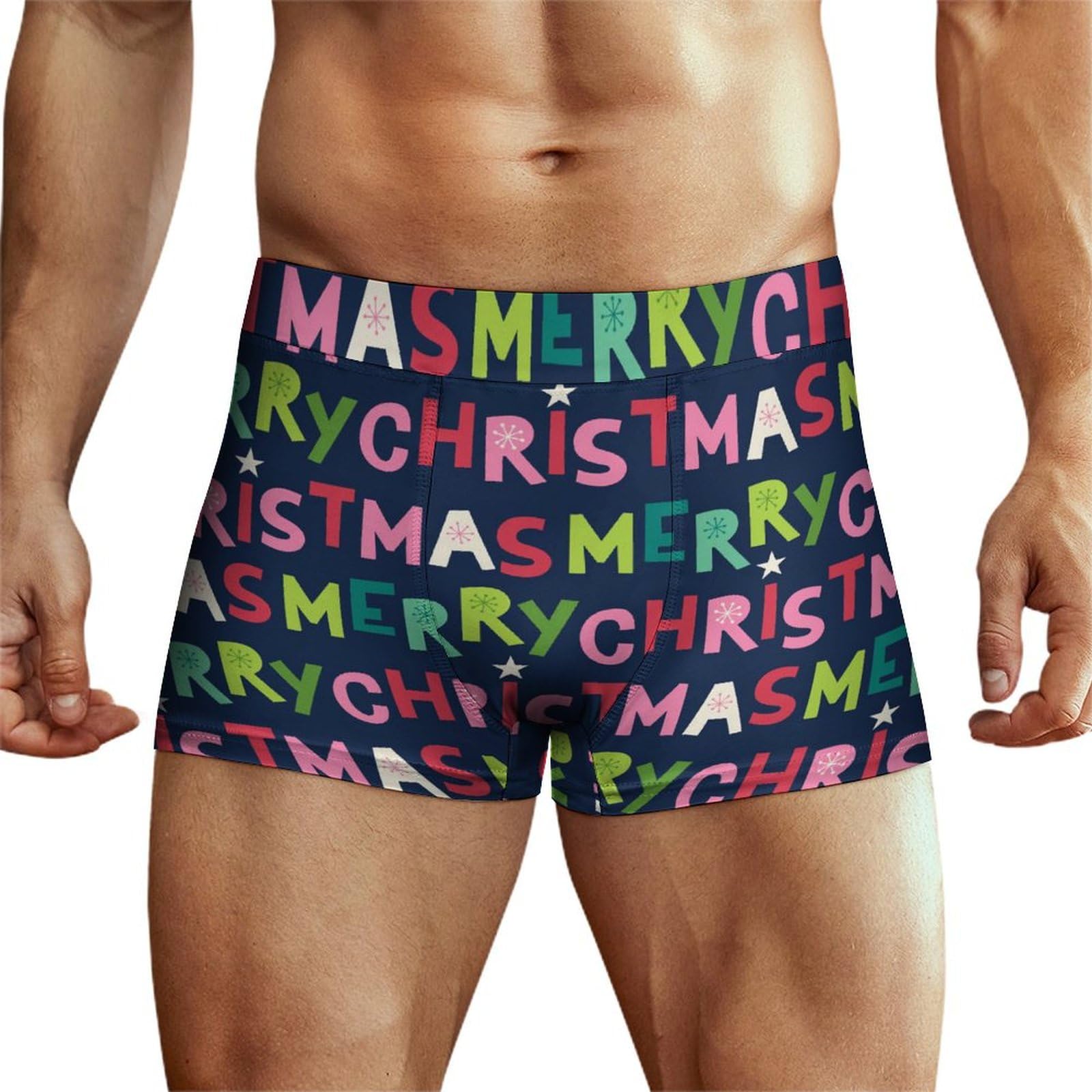 Niapessel Men's Boxer Briefs, Men's Underwear Boxer Brief, Breathable Novelty Boxers Briefs for Men, Merry Christmas, M