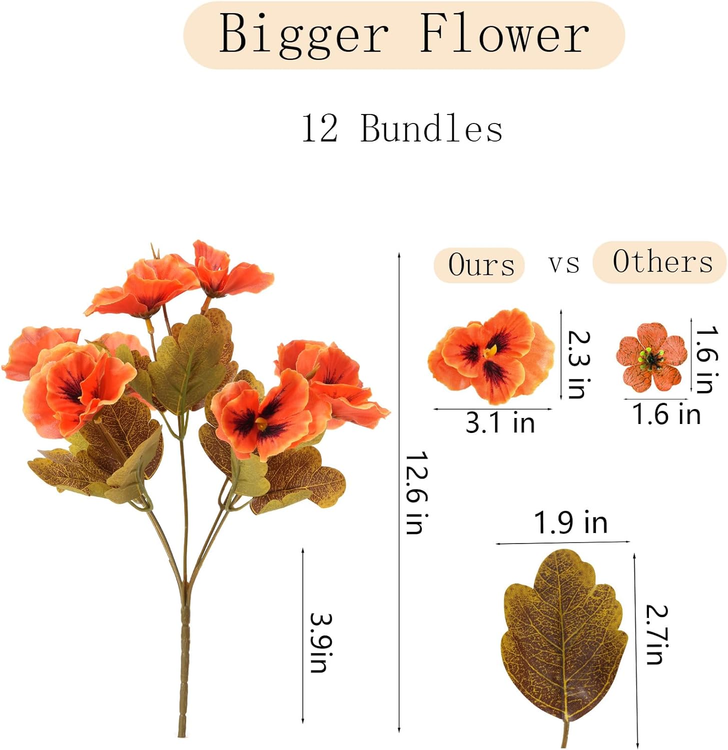 Artificial Fall Flowers for Outdoors, 12 Bundles Fake Mums Flowers for Decoration, Faux Plants with Silk Flowers for Porch Decor Garden Patio Home Aesthetic (Orange) - Image 2