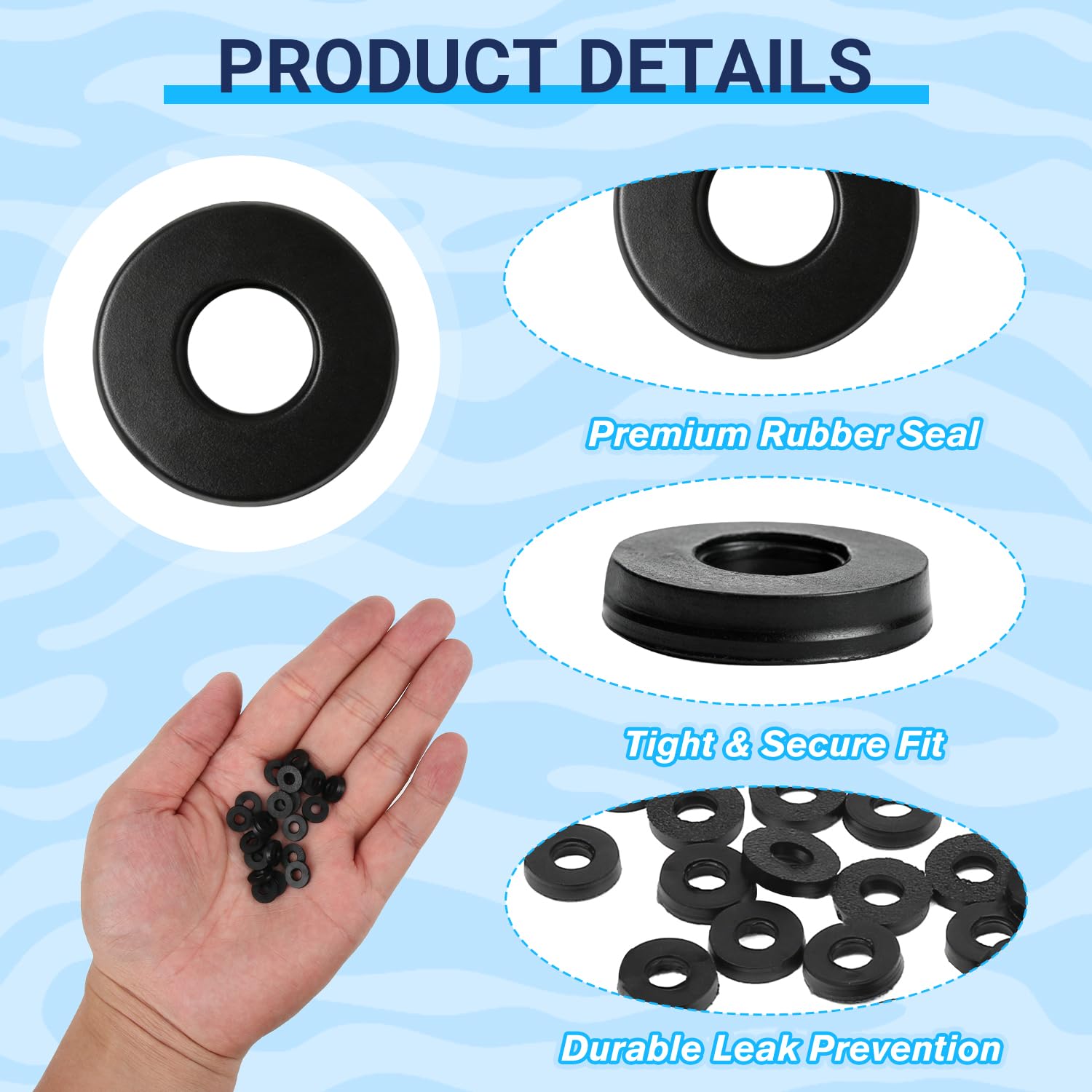 M4 Rubber Washers, 4mm ID x 9mm OD x 1.2mm Thick, Black, 50 Pack