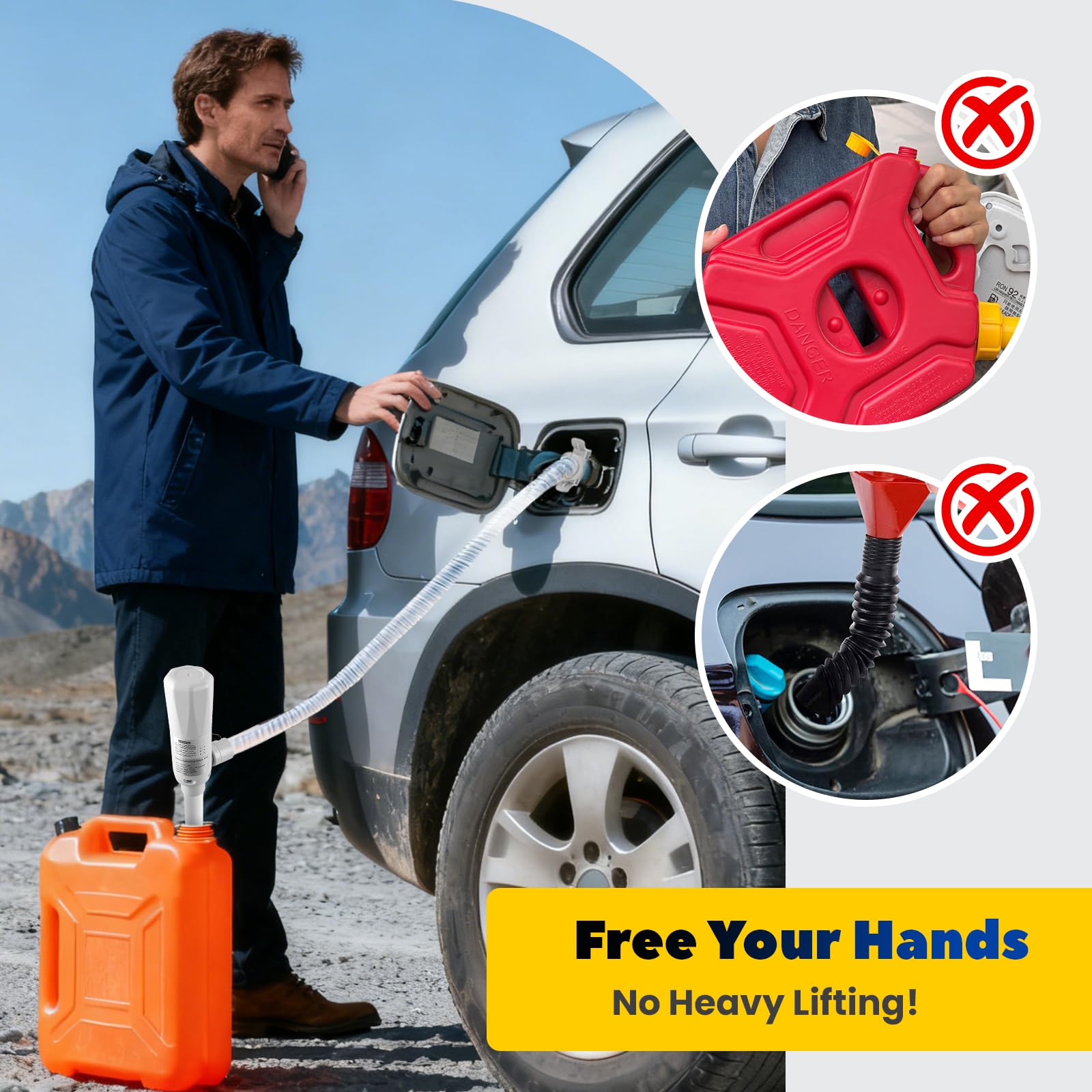 Elektrische Kraftstoffpumpe mit Dualem Anschluss (Batterie+USB) - 2,8GPM 12 LPM Benzinpumpe, Dieselpumpe & Ölpumpe für Kanister und Fässer - Inkl. Schlauch (2.8 GPM(Batterie+USB))