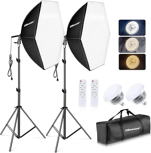 UBeesize Softbox - Kit de iluminación para fotografía, kit de iluminación continua con reflector de 30 x 30 pulgadas y temperatura de 3 colores de