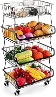 Vista 1 de Cesta de almacenamiento de frutas y verduras para cocina, cesta apilable de alambre de metal de 4 niveles con ruedas rodantes, estante de frutas
