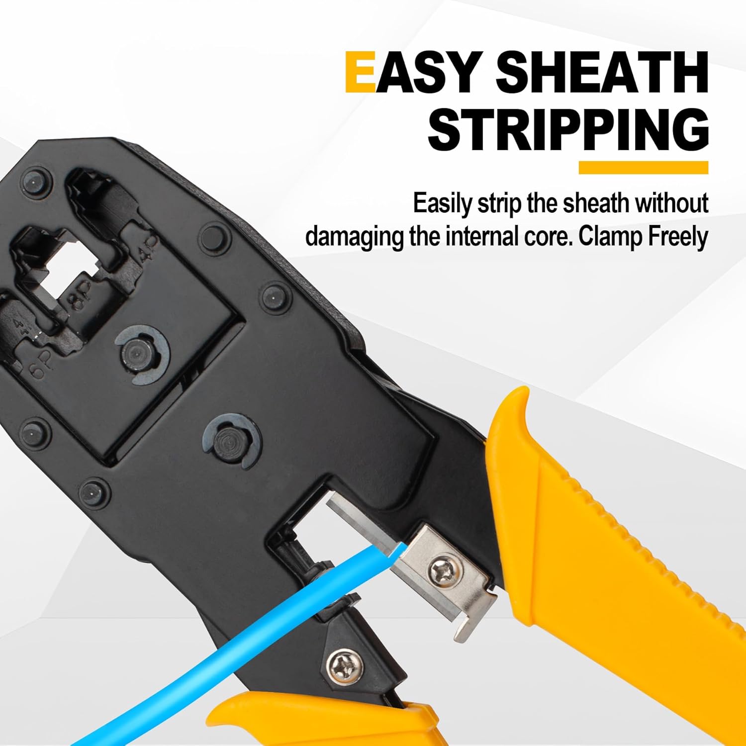 Wire Crimper Tool Stripper Cutter, Crimping Pliers Terminal Pliers for Insulated Electrical Connectors, For 4P/6P/8P, Wire Stripping, Crimper Network Cable Heads (with 2 Blade/8 Crystal Connectors)
