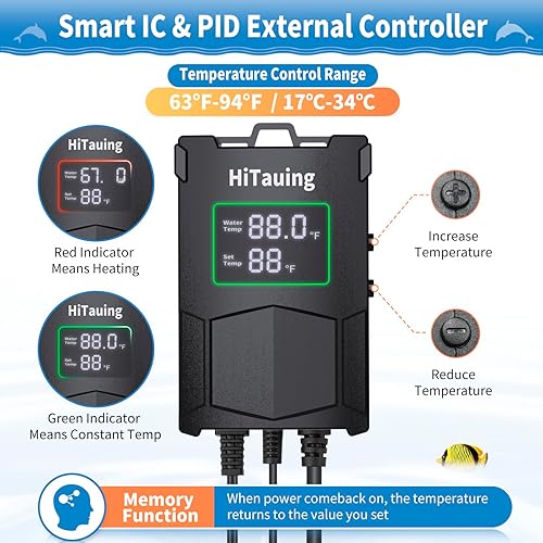 Miniatura 2 de HiTauing Calentador de acuario de 300 W500 W800 W1000 W, calentador de tanque de peces con chip IC inteligente y controlador de sistema PID, sonda