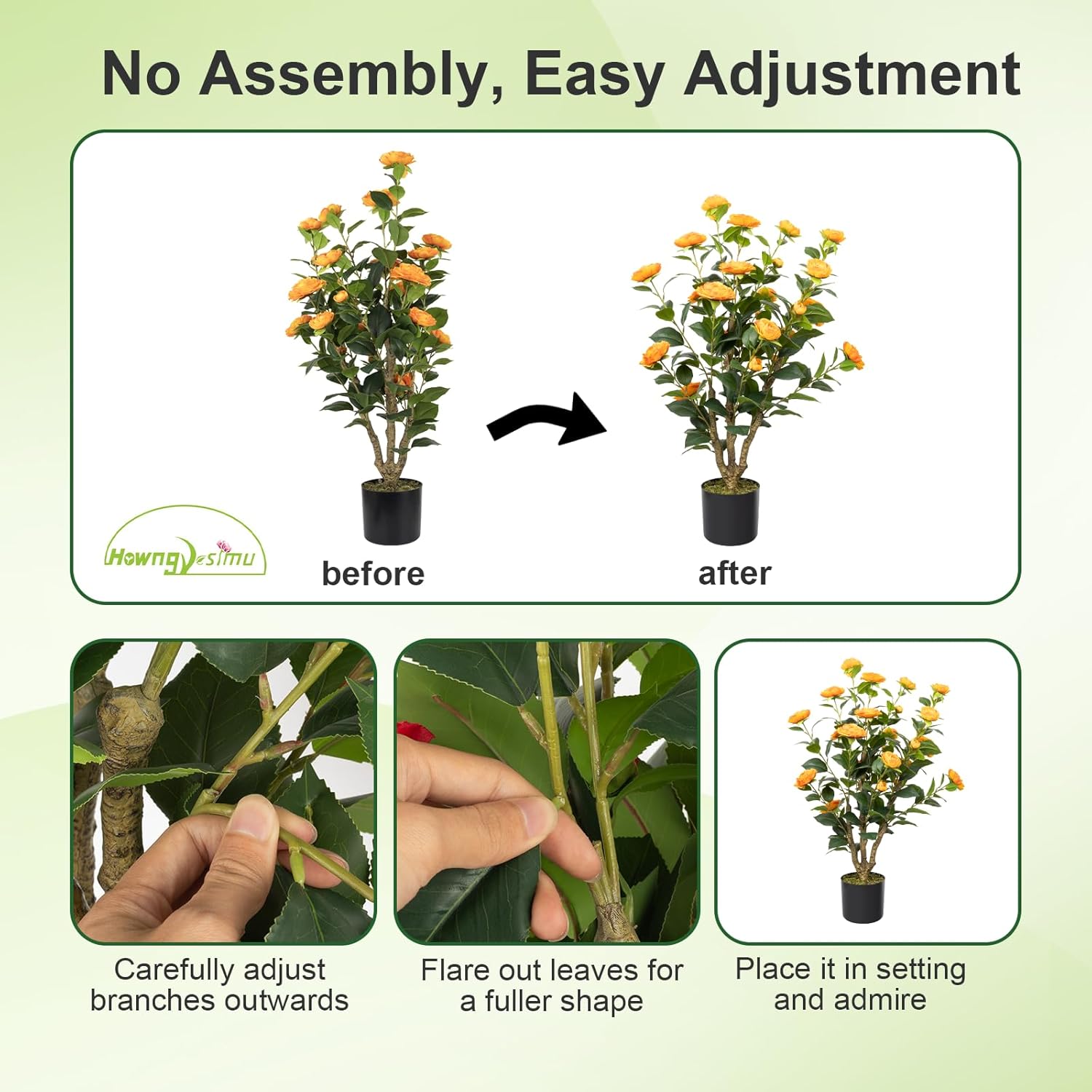 Artificial Camellia Tree, 3FT Faux Camellia Plant in Pot with Orange Flowers for Spring Home Front Door Outdoor Indoor Decoration - Image 6
