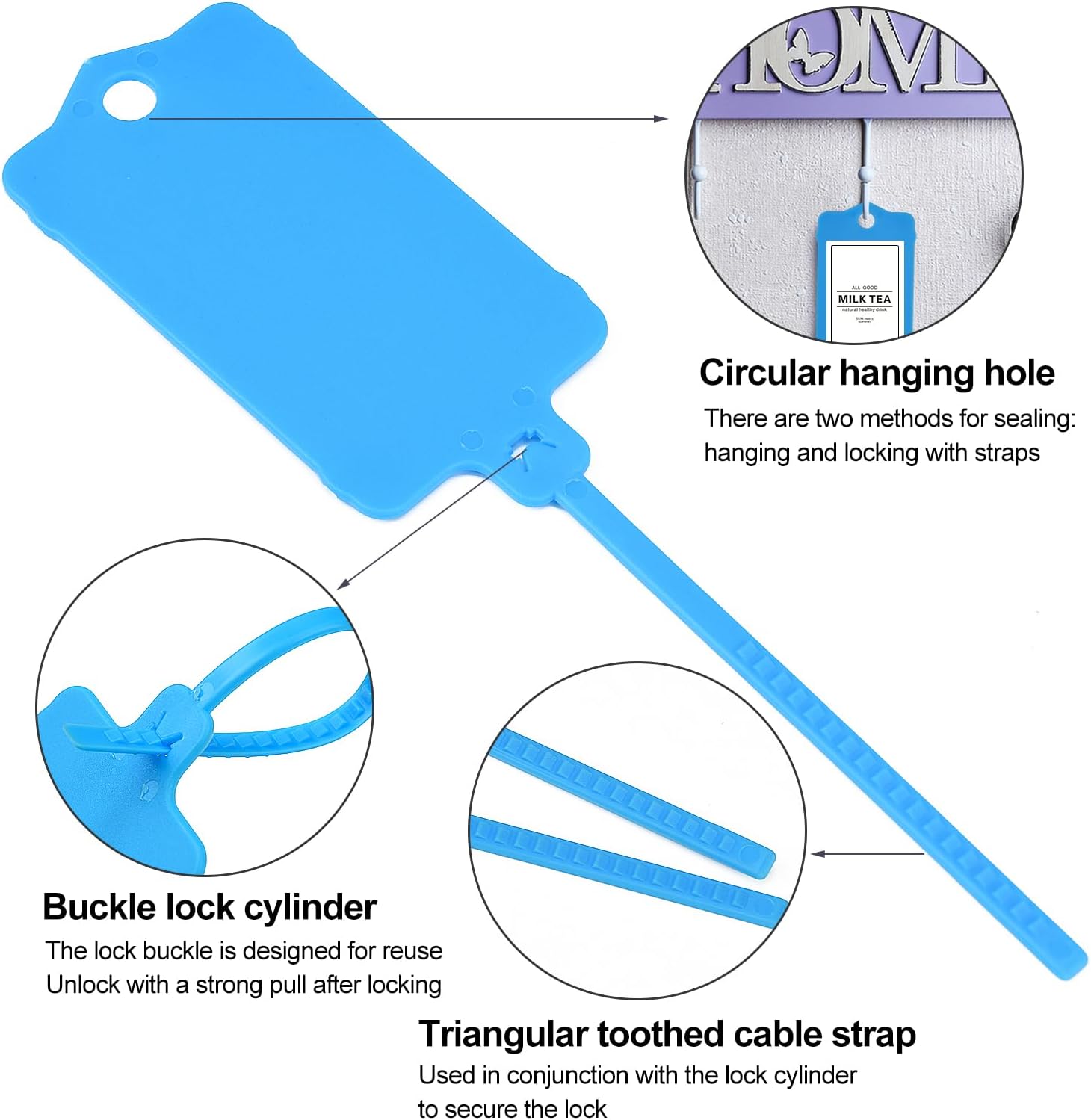 100pcs Blank Plastic Tags for Labeling Reusable Hanging Tags Ties Key Tag Storage Labels Waterproof Plastic Mark Label Writable Hang Sign with One Marker Pen (Blue) - Image 4