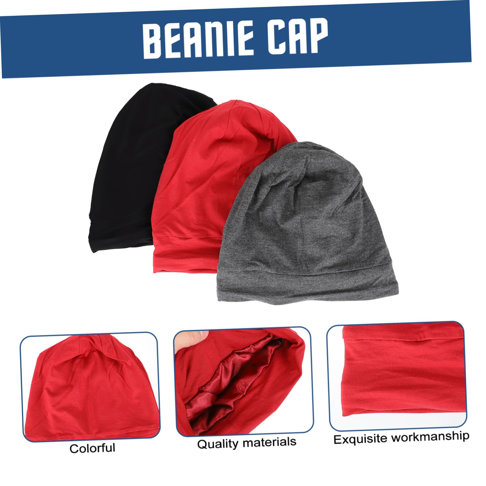 Hohopeti 3 Stück-Pack Satin Schlafhaube zum Schlafen Verstellbarer Turban aus Atmungsaktivem Material mit Schweißabsorbierender und Winddichter Funktion für Damen