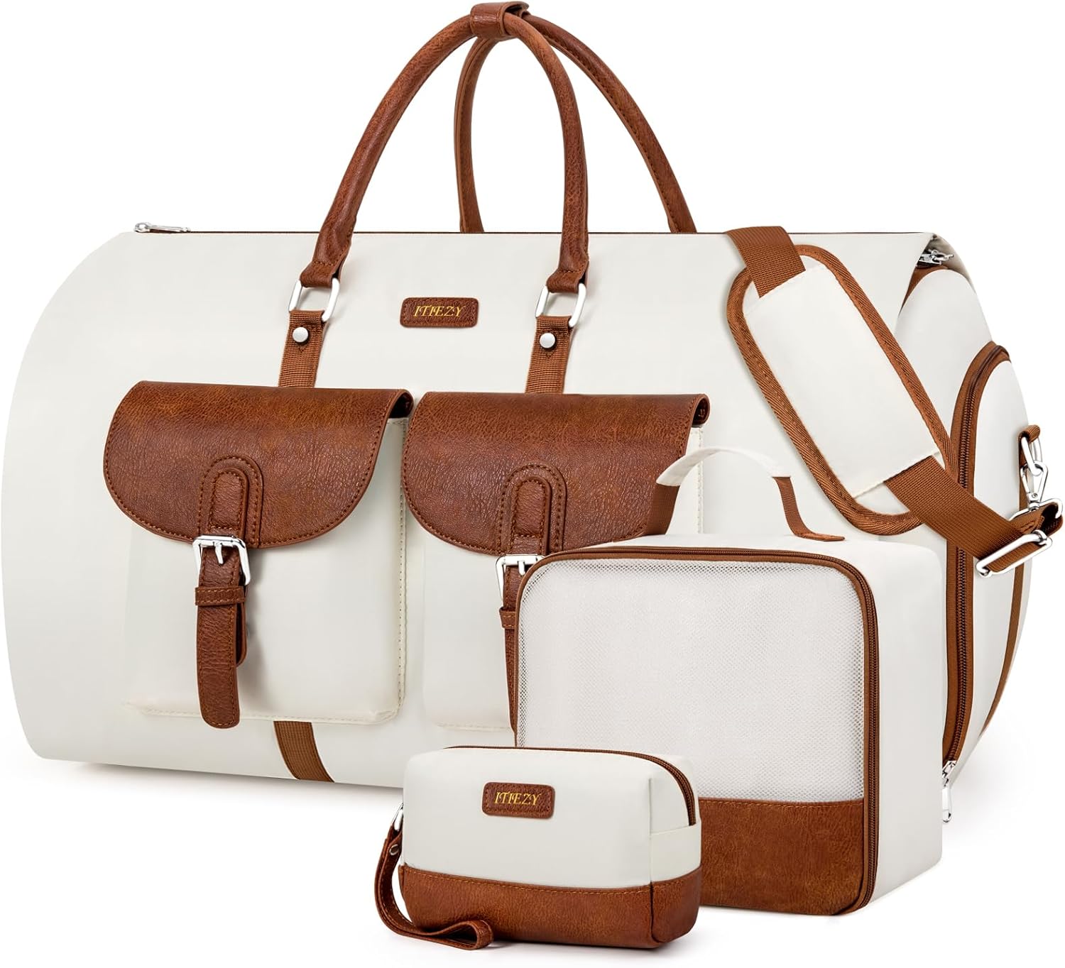 Garment Duffle Bag for Travel – Convertible Carry on Garment Duffel Travel Bag for Women Men Large Weekender Bag with Shoes Pouch 2 in 1 Hanging Suit Travel Duffel Bag 3pcs Set