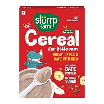 Slurrp Farm No Added Sugar Instant Cereal | Wheat, Apple & Date with Milk | No Preservatives | Mildly Sweetened with Date Powder | 200g - image, photos