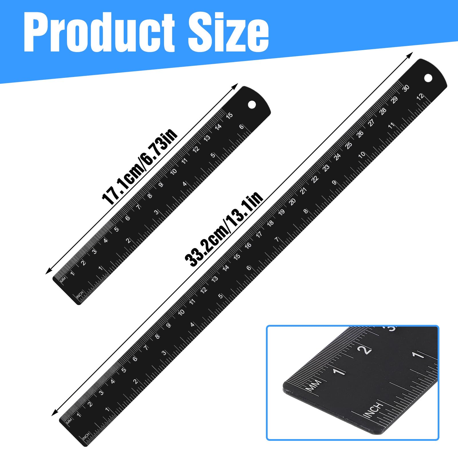 Snapklik.com : 2 Pack Black Metal Ruler, 12 Inch And 6 Inch Stainless ...