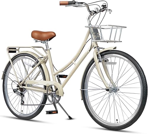 Vista 9 de AVASTA Vela - Bicicleta híbrida para mujer adulta, ligera, paso alto de 26 pulgadas, cuadro de acero de alta resistencia para ciudad, bicicleta de 6