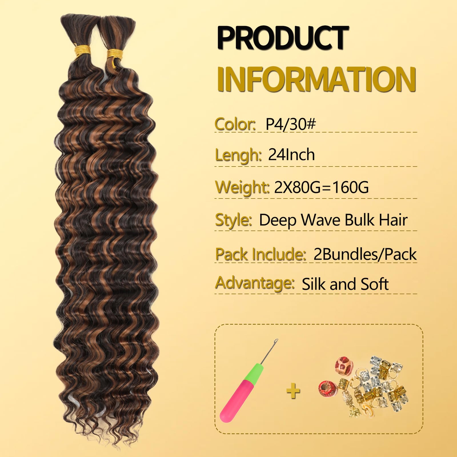 LPARMJIT Deep Wave Bulk hair for Braiding 18 inch 2 Bundles/Pack No Weft for Braiding Wavy Synthetic Braiding Hair Extensions for Boho Braids (P4/30 - Image 2