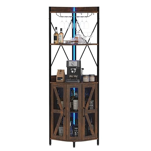 PeacefulHues 4-Tier Foldable Corner Wine Rack Cabinet - MDF & Metal Freestanding Wine Storage Organizer for Small Spaces (Kitchen/Dining Room)