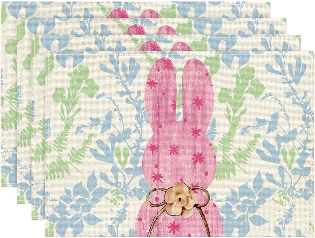 Pink Rabbit Mat Amazon.com: Artoid Mode Pink Bunny Leaves Bow Easter Placemats Set of 4 ...