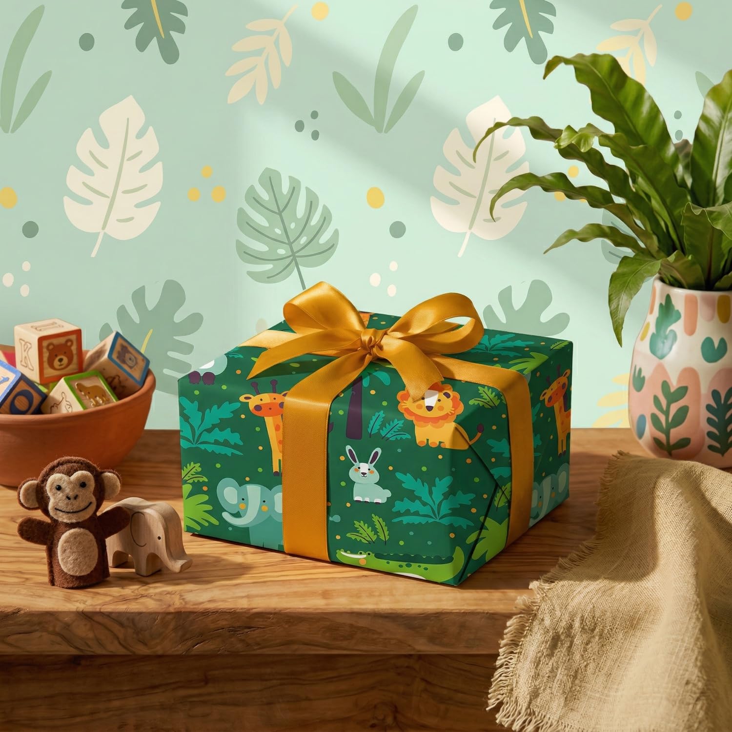 Rouleau papier cadeau enfants jungle 62 cm x 80 m, résistant, anniversaires – FP Fiesta Paper