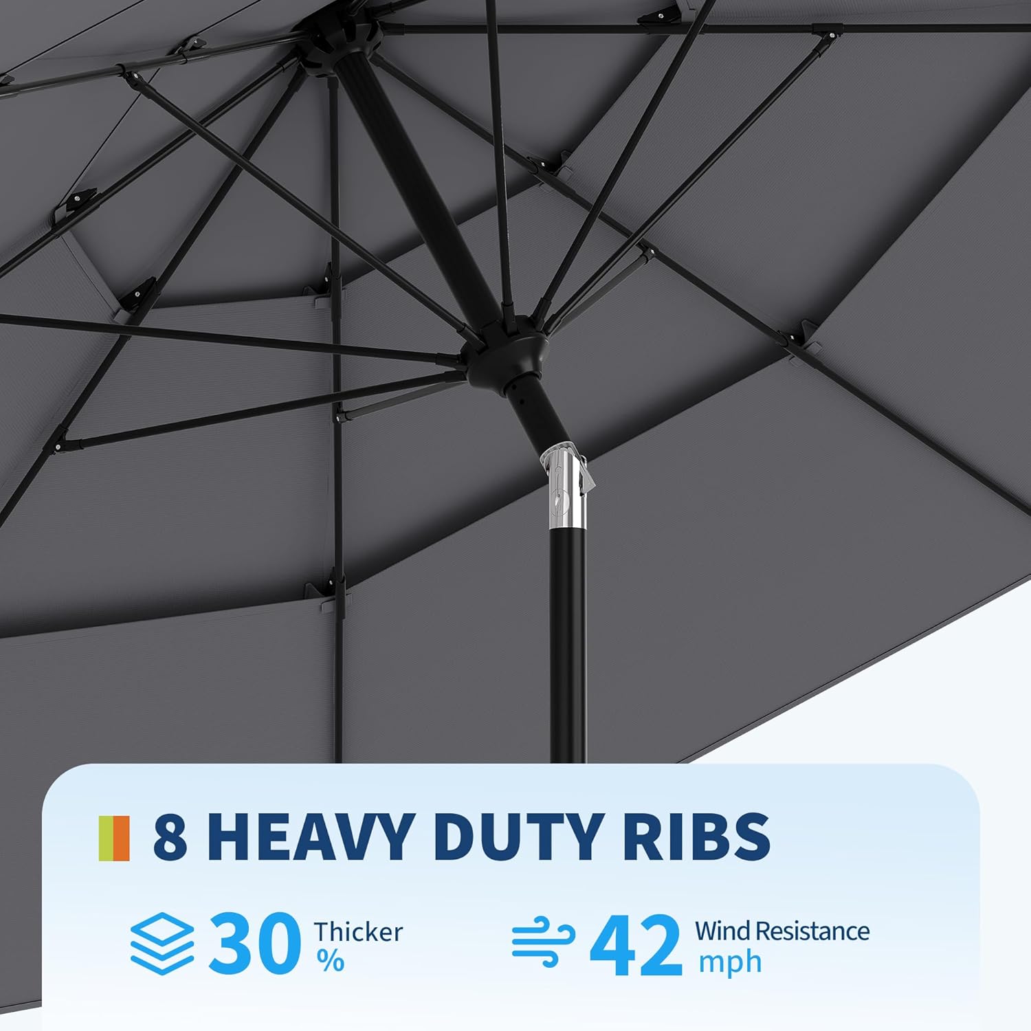 Outdoor 3 Tier Vented Large Market Table Umbrella, 9FT Patio 3 Tier Umbrella Canopy, Heavy Duty Patio Umbrellas 3 Tiers, 8 Ribs, Hand Crank and Ventilation