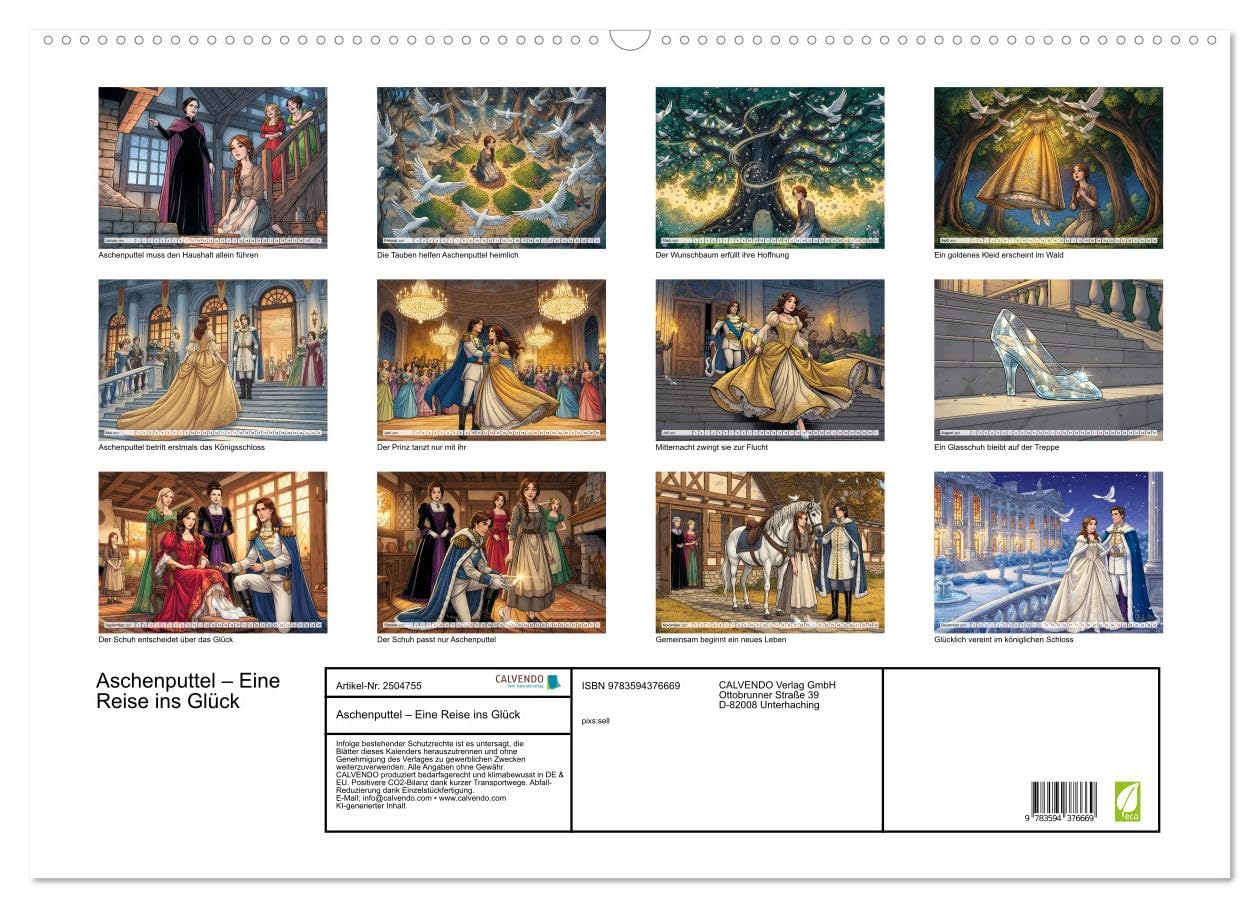 CALVENDO · Aschenputtel – Eine Reise ins Glück (Kalender 2027) | DIN A2 Querformat · Wandkalender · märchenhafter Wandkalender mit zwölf kunstvollen Illustrationen zu Aschenputtel