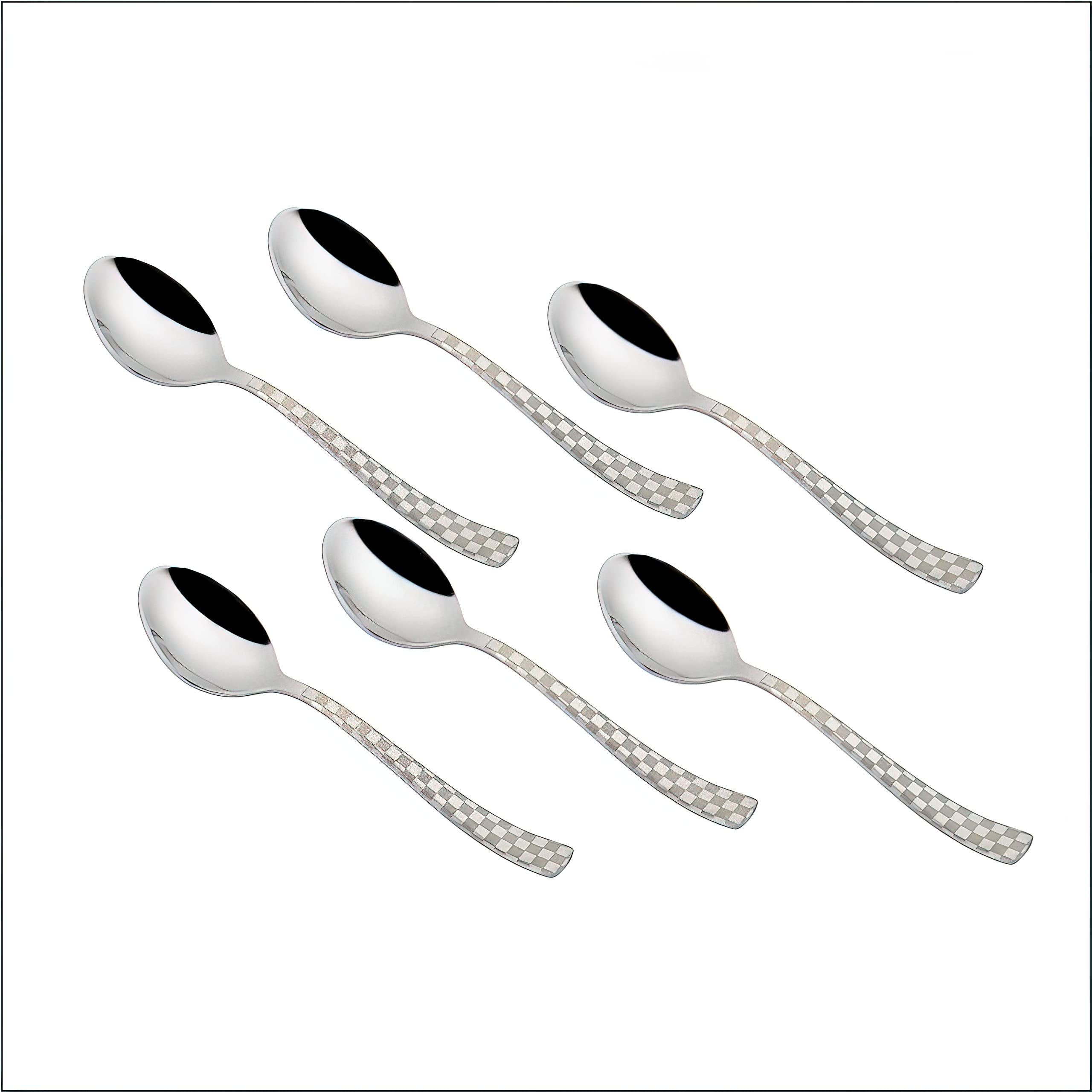 Parage 6 Pieces Stainless Steel Premium Dinner Spoons, Spoon Set, Silver, Checks Design, 18.5 cm — Amazon image 6