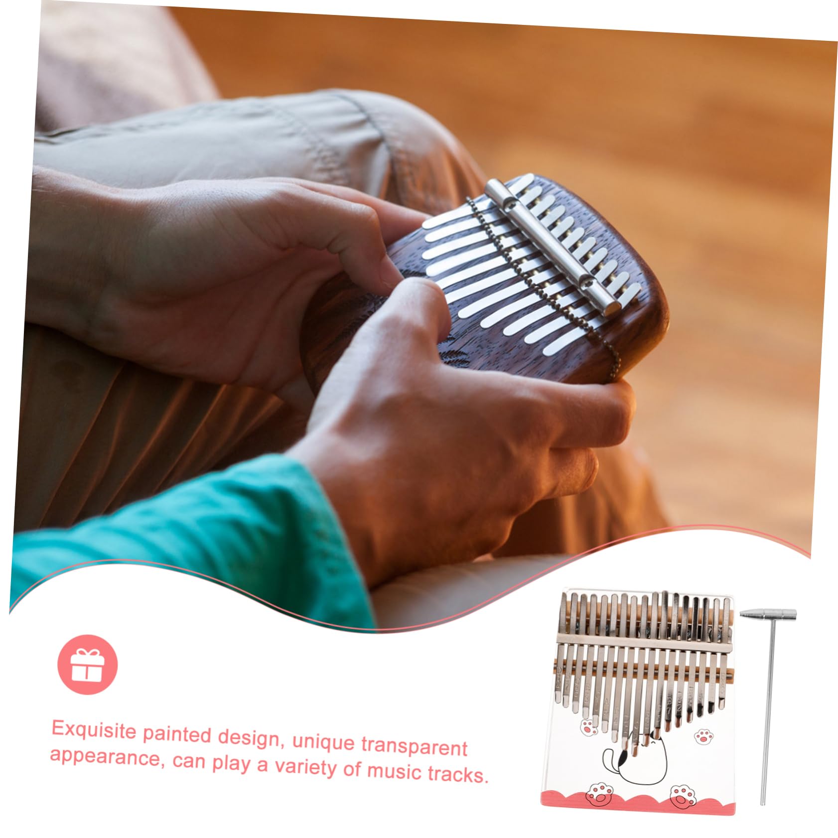 Kalimba 17 Touches en Acrylique, Piano à Pouces Cartonné | Finition Transparente Élégante, Format Portable, pour Musiciens et Débutants, Acier Inclus