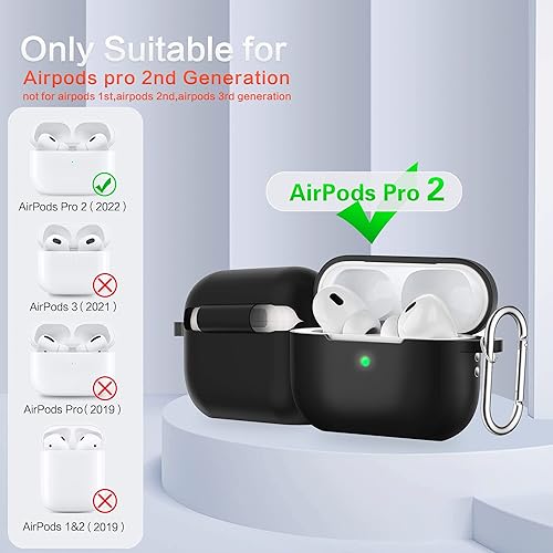 Miniatura 2 de Funda para AirPods Pro de 2 generación 2022 de silicona con cordón y llavero carga inalámbrica y LED frontal visible (negro)