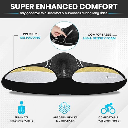 Miniatura 3 de X WING Cojín de asiento de bicicleta, funda de asiento de bicicleta acolchada de gel para hombres y mujeres, cómodo, cojín de sillín ultrasuave,