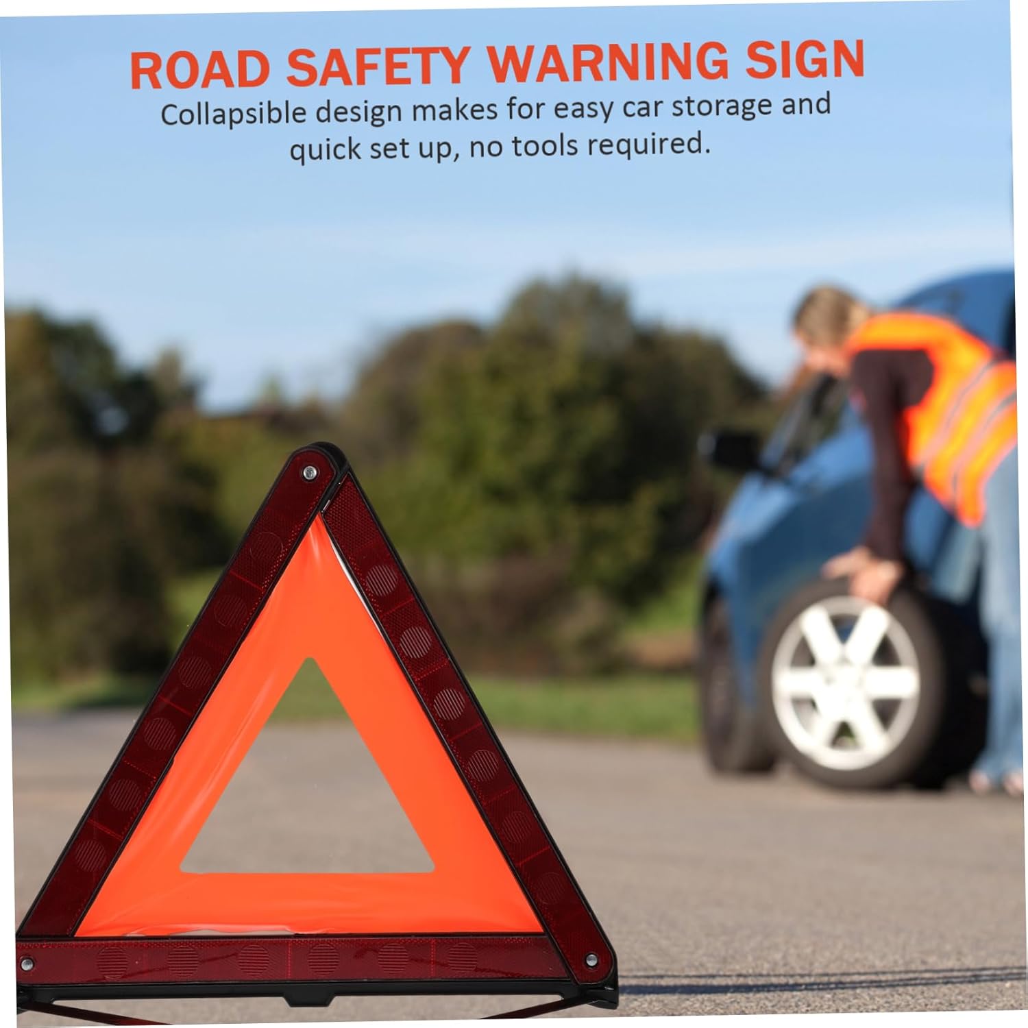 GLEAVI 3pcs Reflective Triangle Warning Sign Kit for Roadside Safety Emergency Signal for Vehicles Easy Setup Weighted Base for Day Night Use