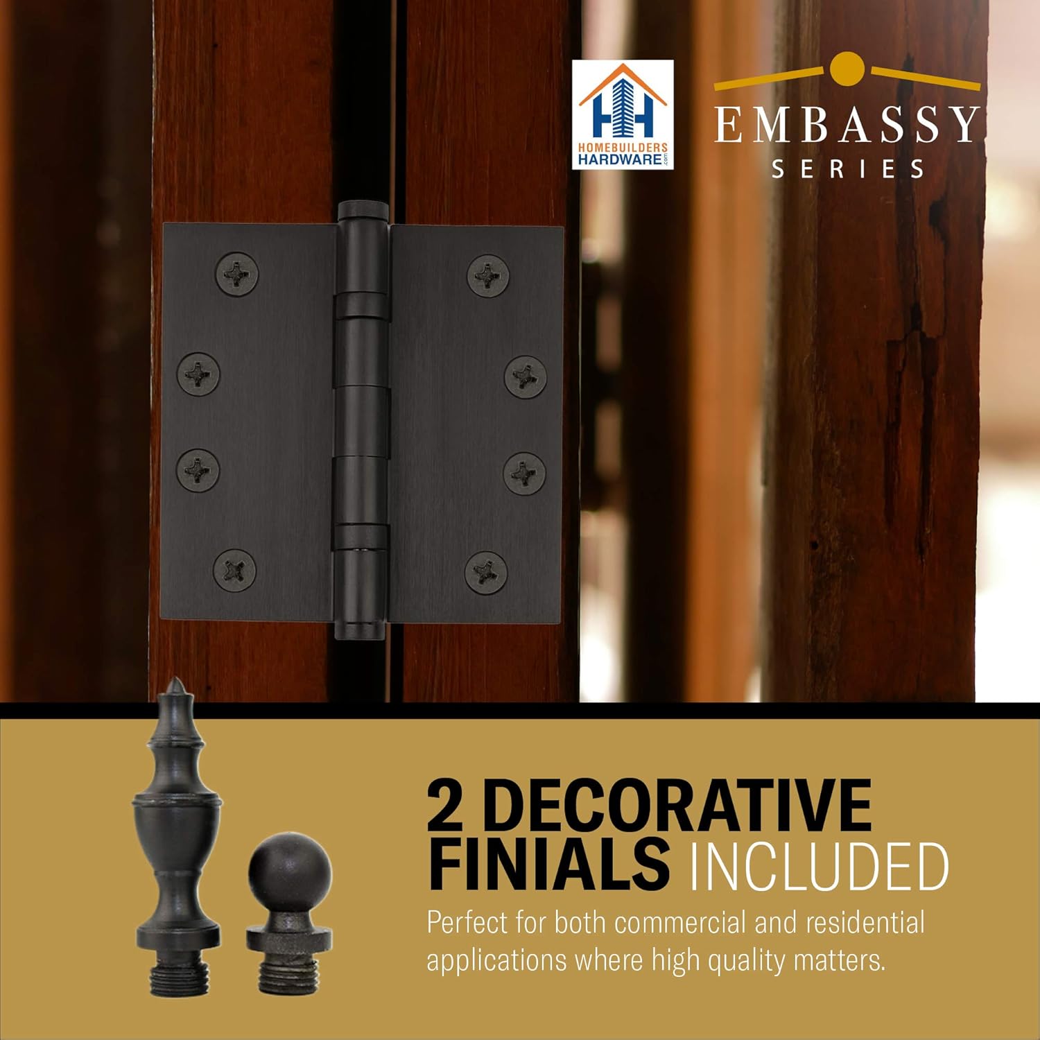 Embassy Door Hinge Solid Brass - 3.5 x 3.5 Inch, Heavy Duty, Oil Rubbed Bronze, Ball Bearings, Rust Resistant Stainless Steel Pin, Architectural Designer Grade, Home Improvement, 3 Pack