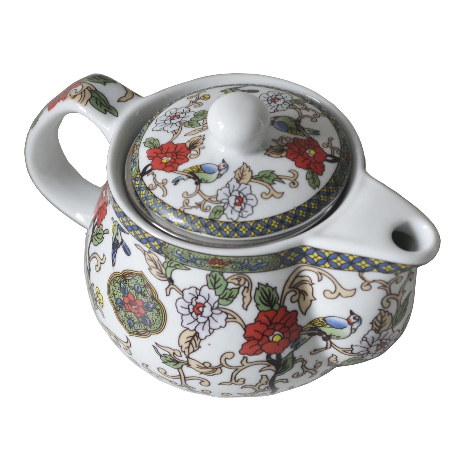 Mały porcelanowy czajniczek, dzbanek do herbaty 9oz z filtrem ze stali nierdzewnej, kolorowe chińskie kwiaty i ptaki (kwiaty i ptaki)