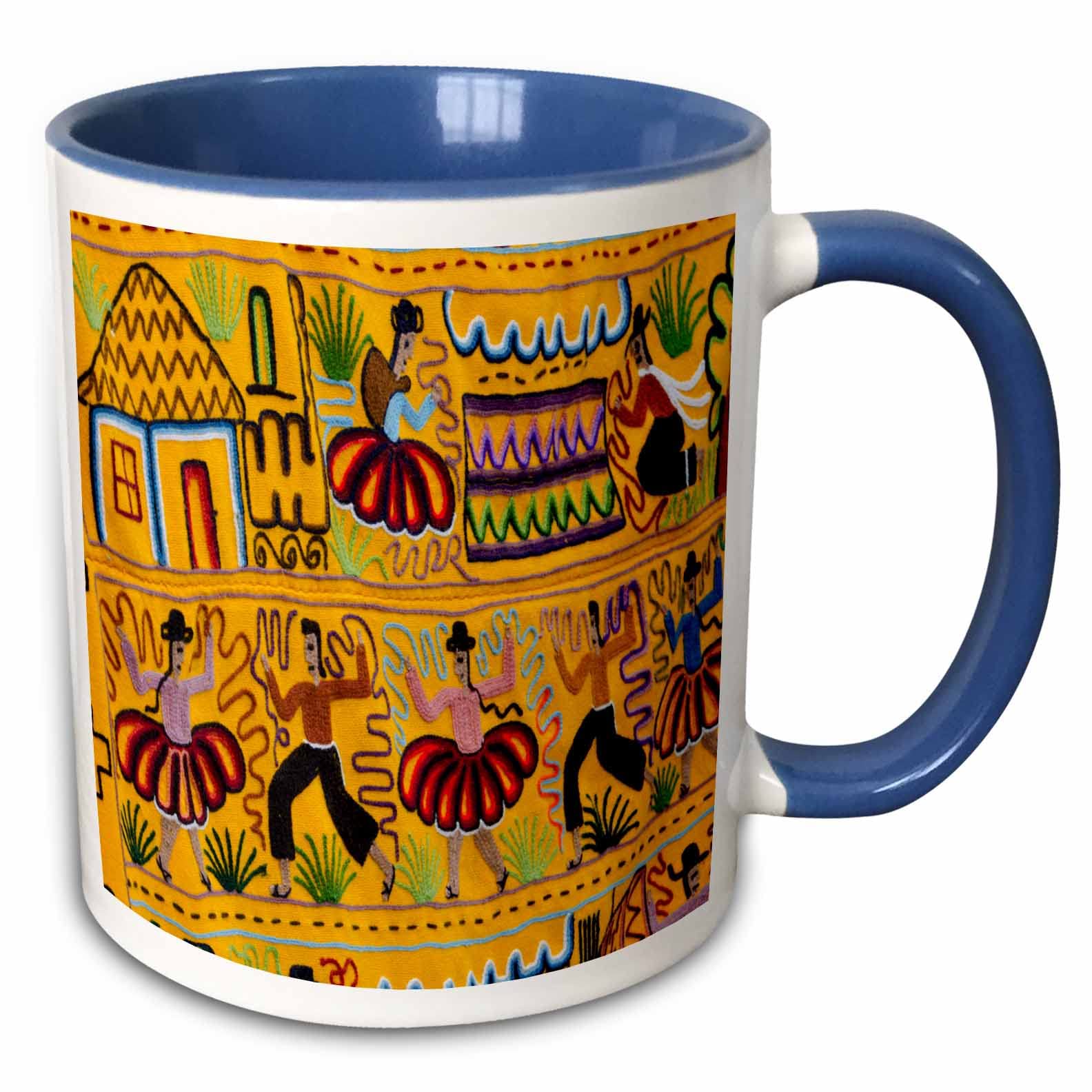 3dRose Ecuador Quito Otavalo Handicraft Market Embroidery Textile Blanket Two Tone Mug, 11 oz, Blue