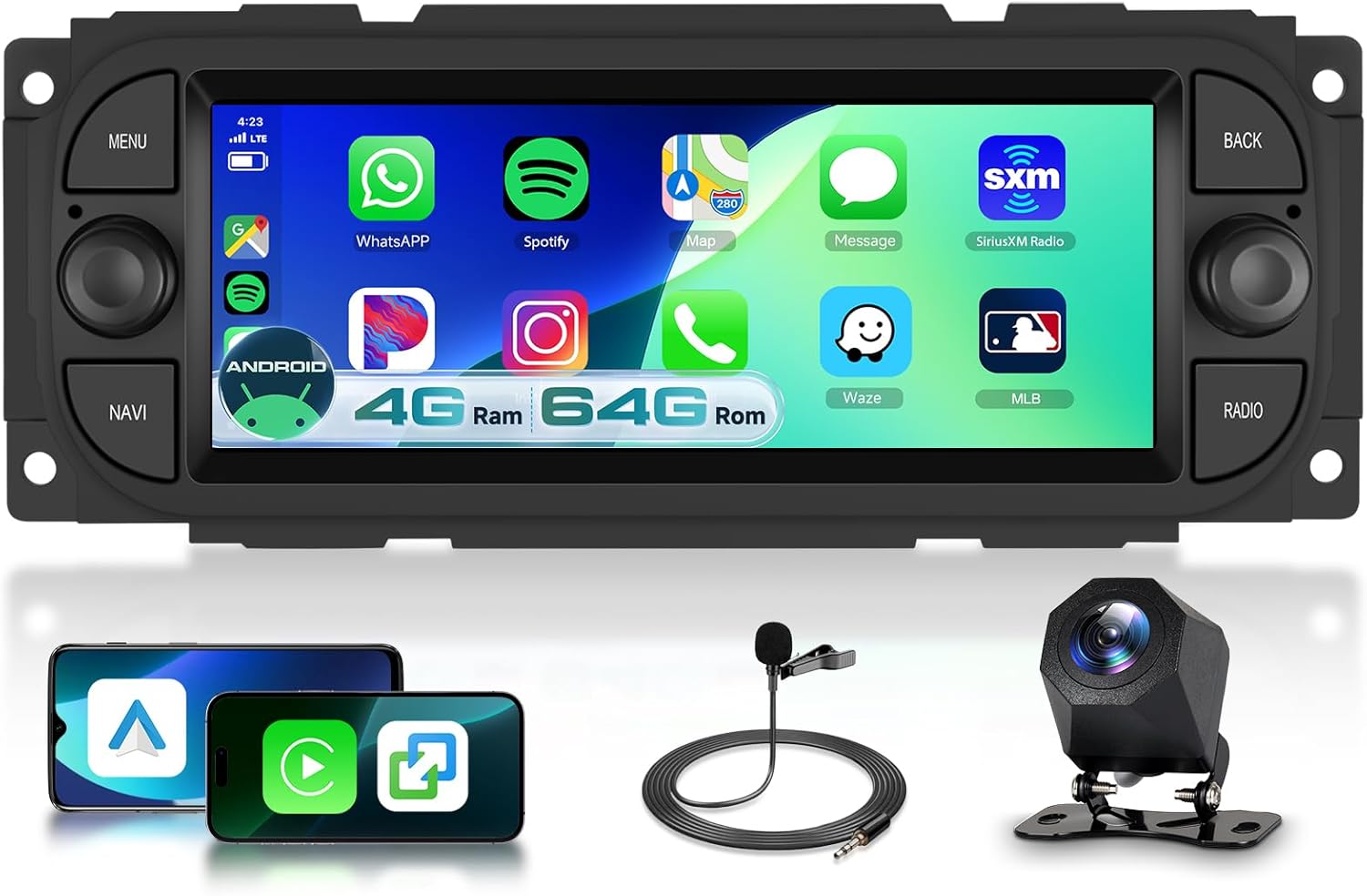 4G+64G Car Radio for Dodge RAM 2002-2006, for Jeep Wrangler 2003-2006,Jeep Grand Cherokee 1999-2004 Support DSP/Wireless Carplay/Android Auto, Sellrich 6.8 inch 1280P Touch Screen Car Stereo