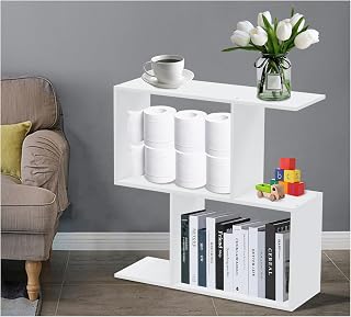 MAENGRE White Side Table, 2 Tier Storage, 60x60x20cm with Shelves Organizer, for Office Living Room Bathroom End Desk Stand Display