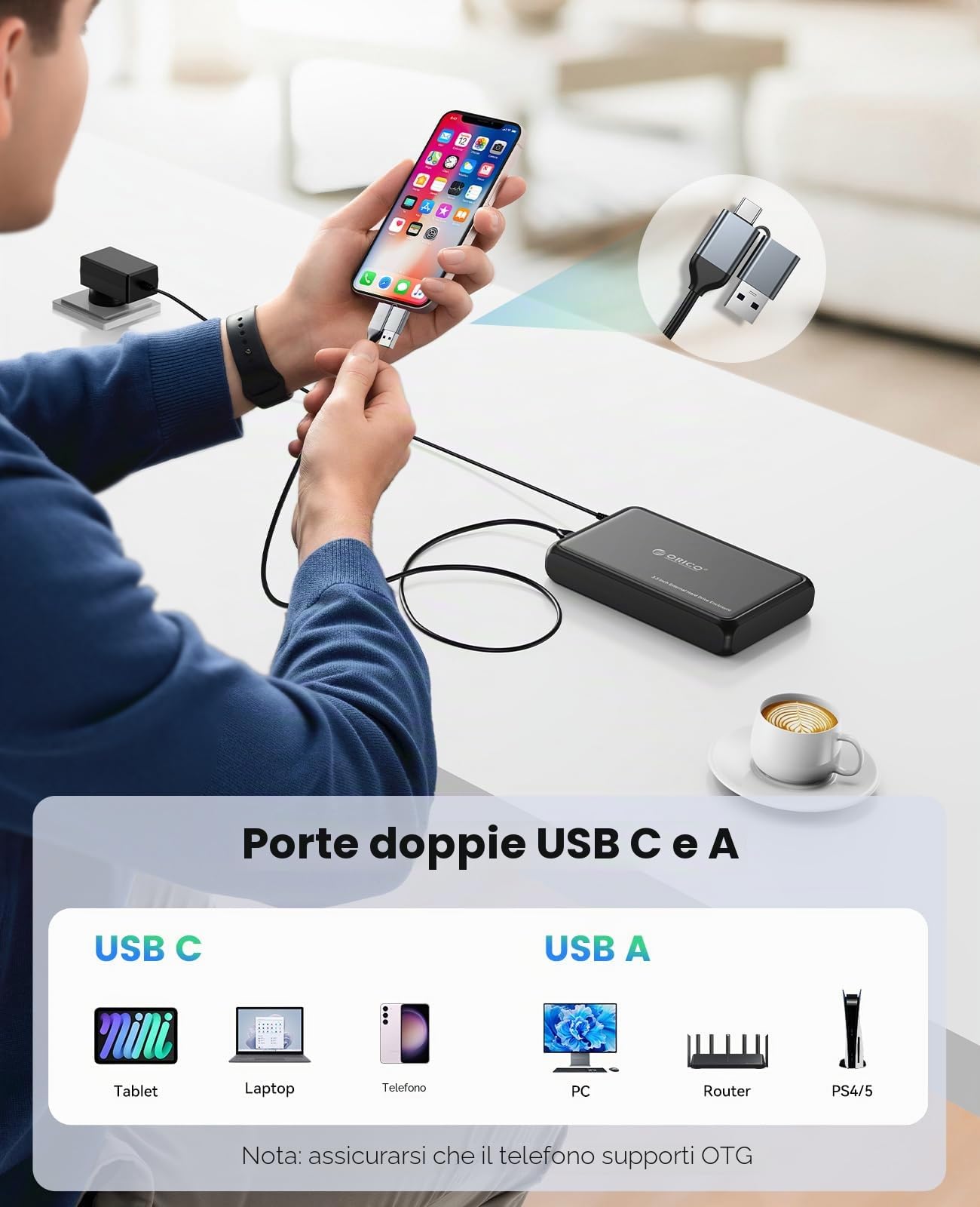 ORICO Case HDD 3.5" SATA USB 3.0 Esterno Custodia Disco Rigido per HDD e SSD SATA da 2.5/3.5 Pollici, Supporta UASP e Drive da 20TB, Adattatore Corrente 12V/2A Incluso (Metallo + ABS/DDL35-U3)