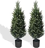Artificial Topiary Tree - 2 Pack 37Inch Artificial Cedar Topiary Trees, UV Protection Potted Shrubs for Front Door, Durable 5